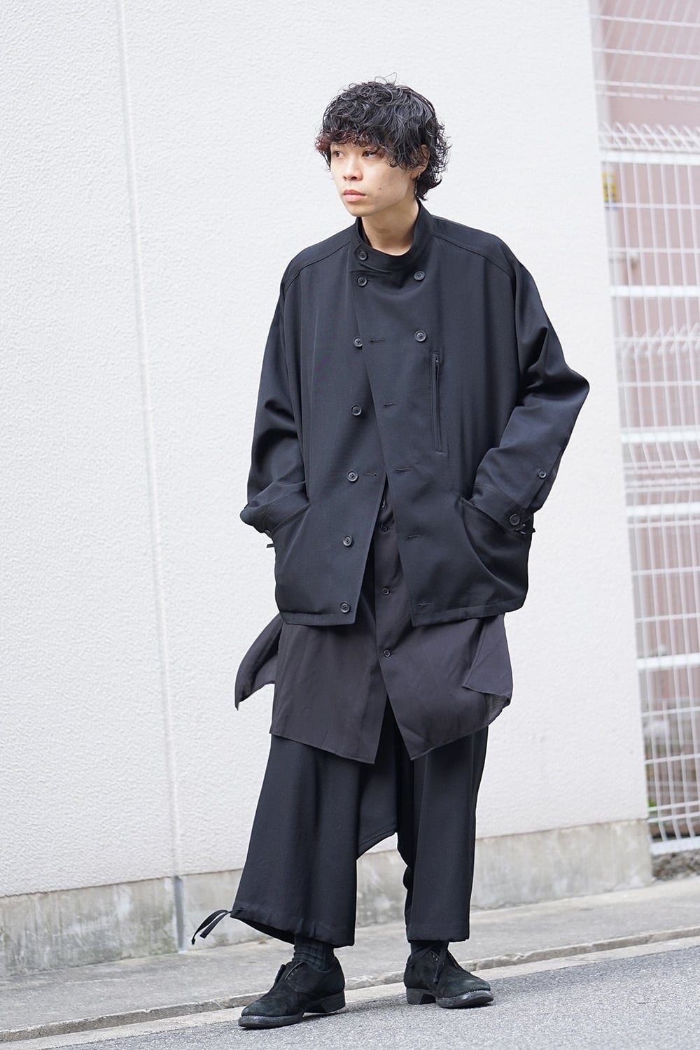 Front Detachable Button Shirt Wrinkled Gabardine