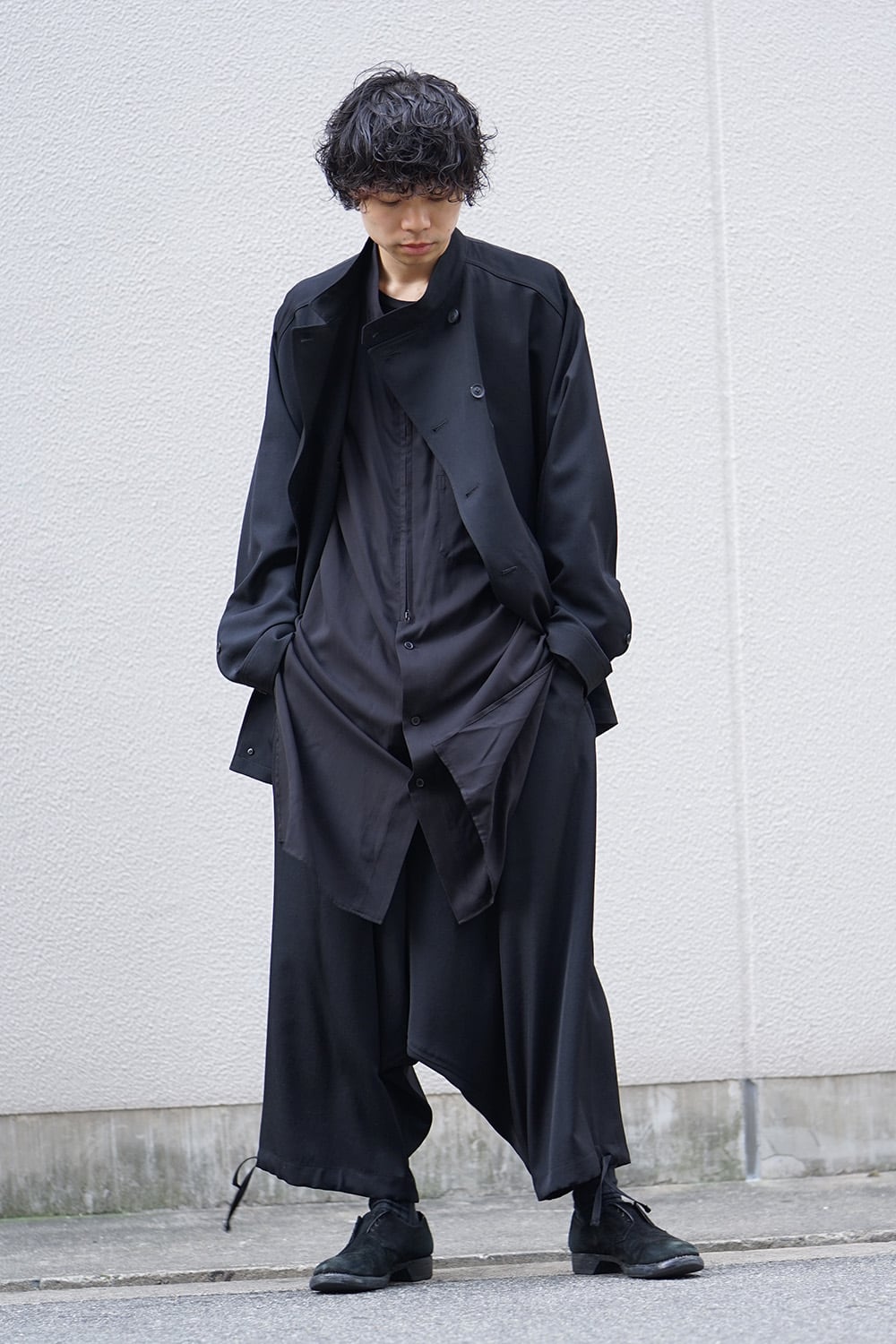 Front Detachable Button Shirt Wrinkled Gabardine