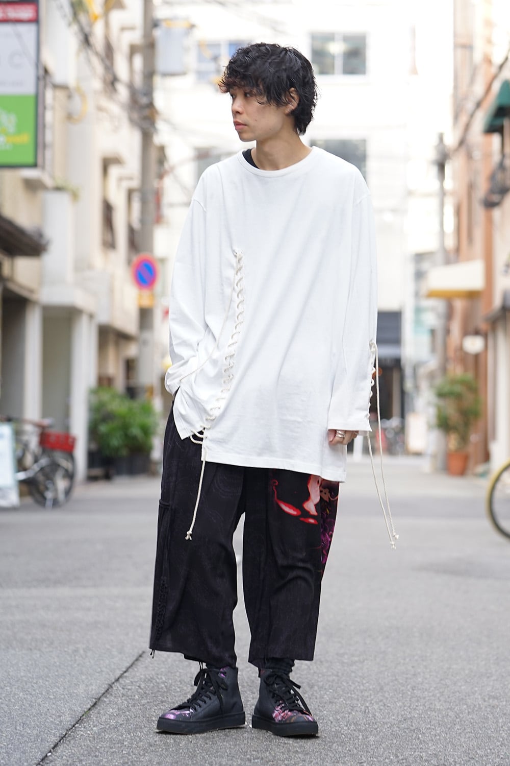 Lace Up Round Neck Long Sleeve T Shirt