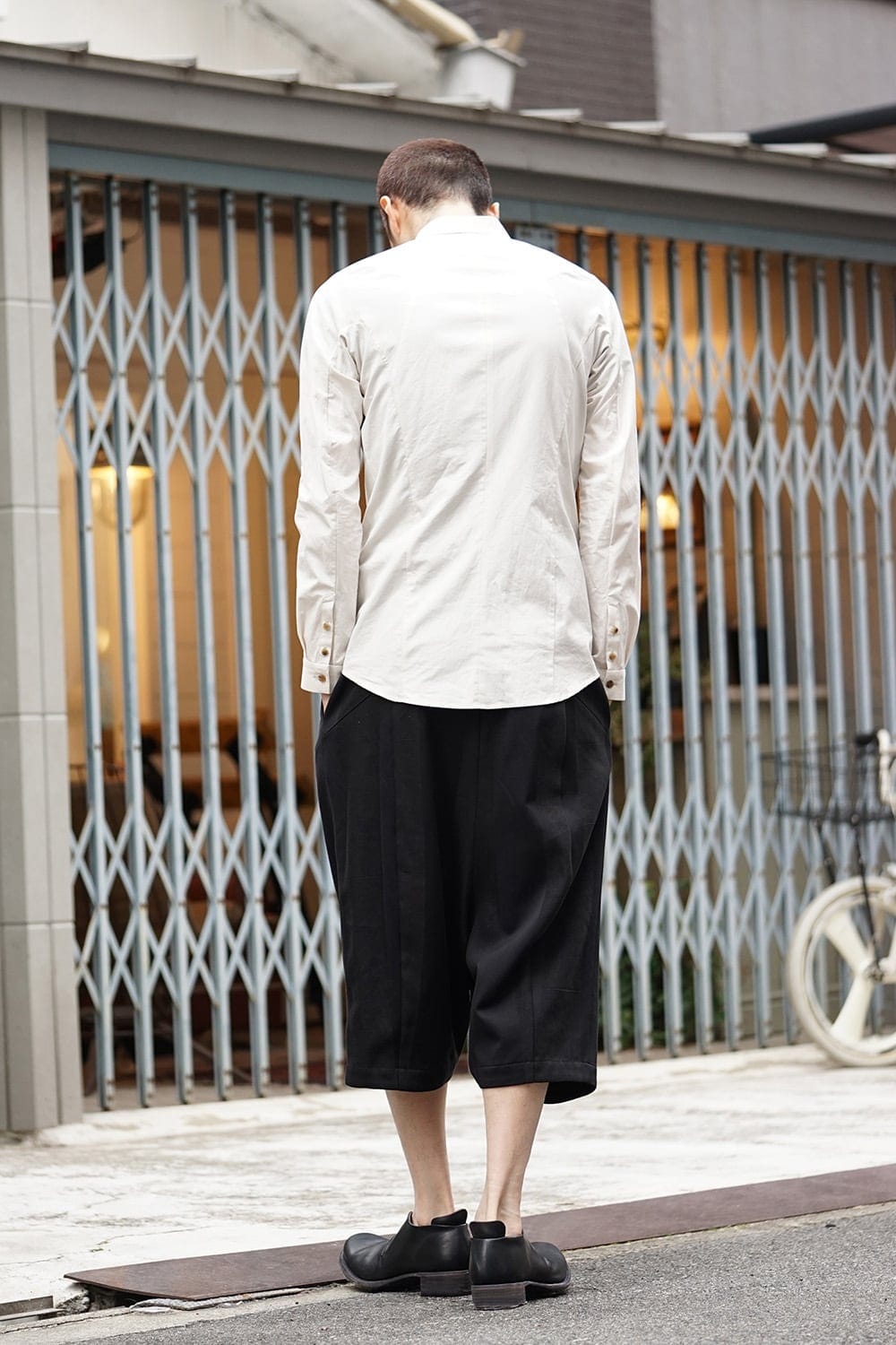 Cropped Wide Pants Cotton Linen Stripe