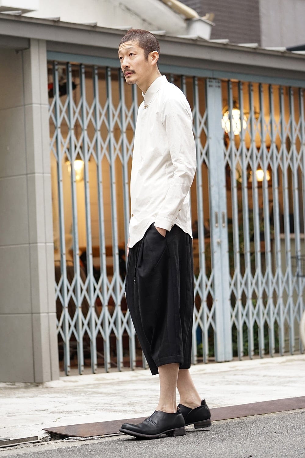 Cropped Wide Pants Cotton Linen Stripe