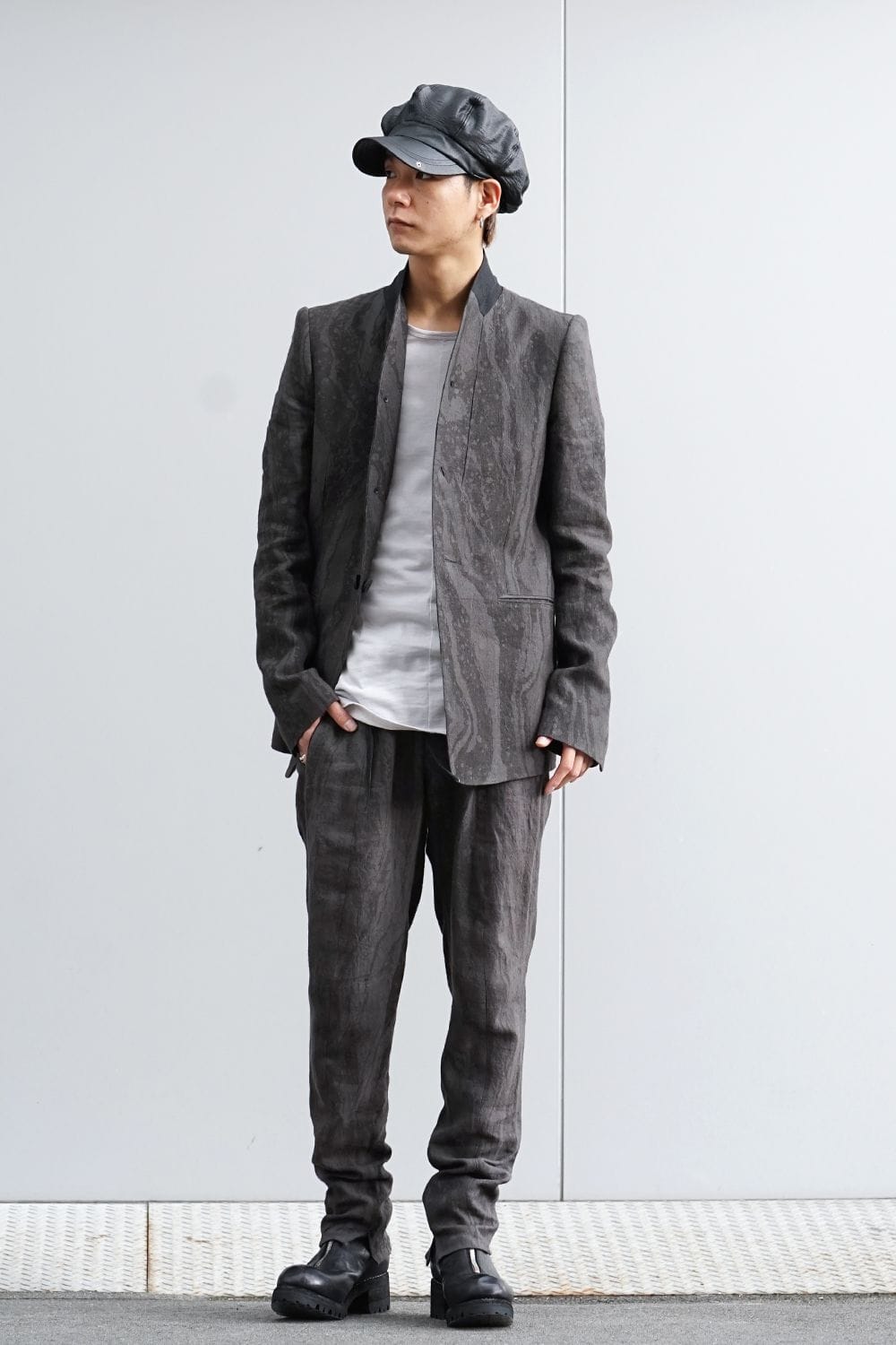 Suminagashi-dyed Linen High-Neck Tailor JKT