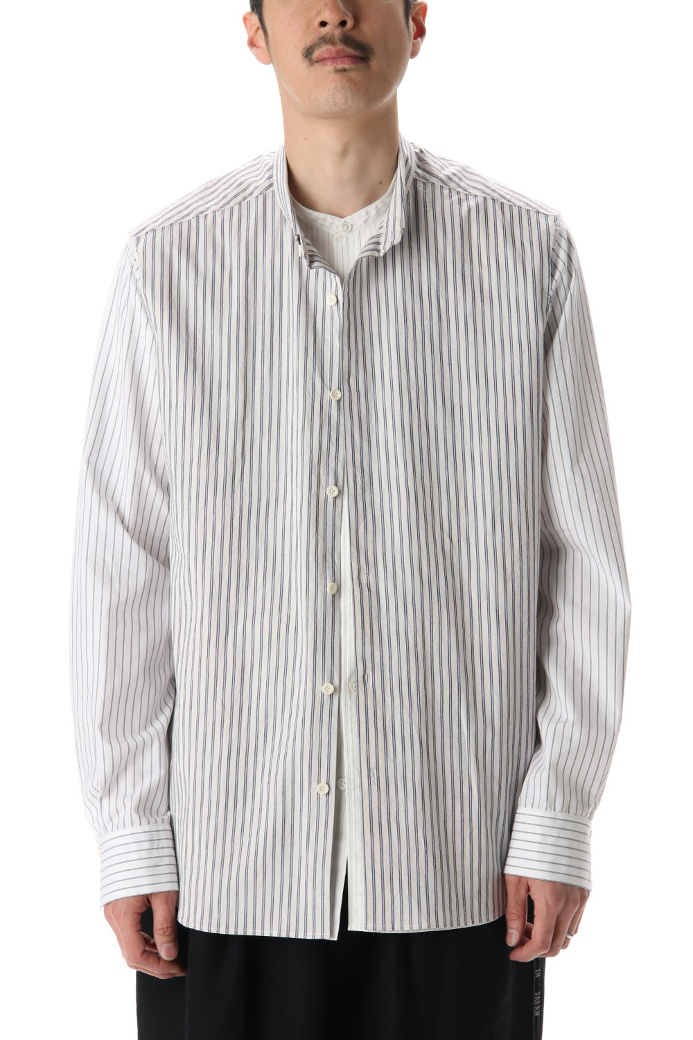 Linen Stripe Paneled Shirt  White / White Stripe