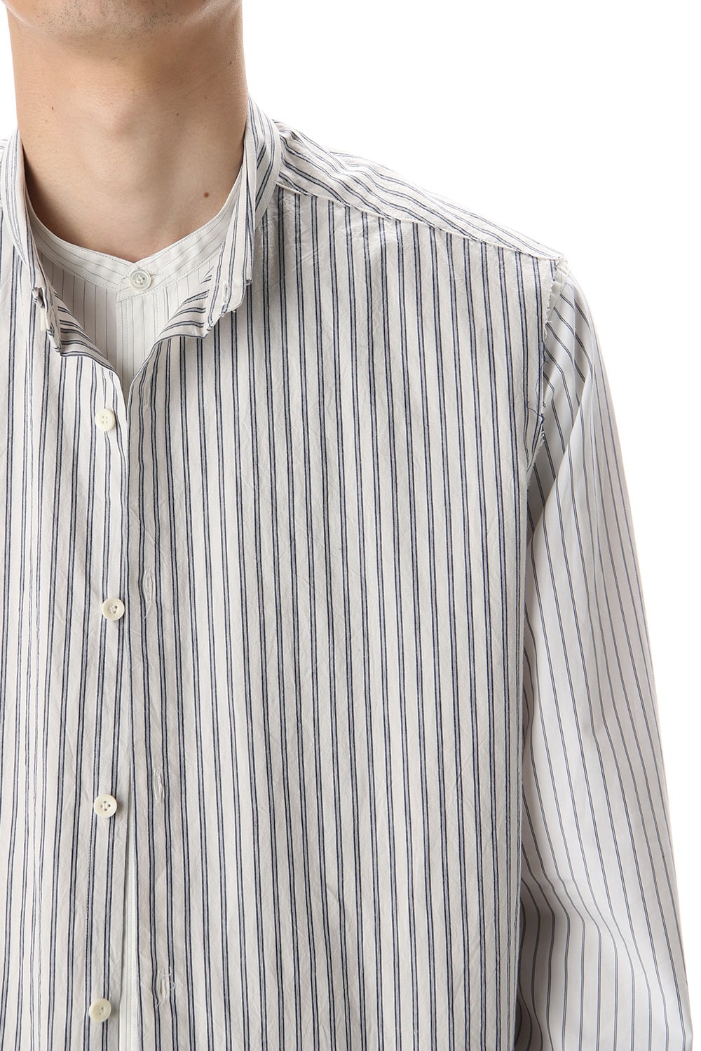 Linen Stripe Paneled Shirt  White / White Stripe