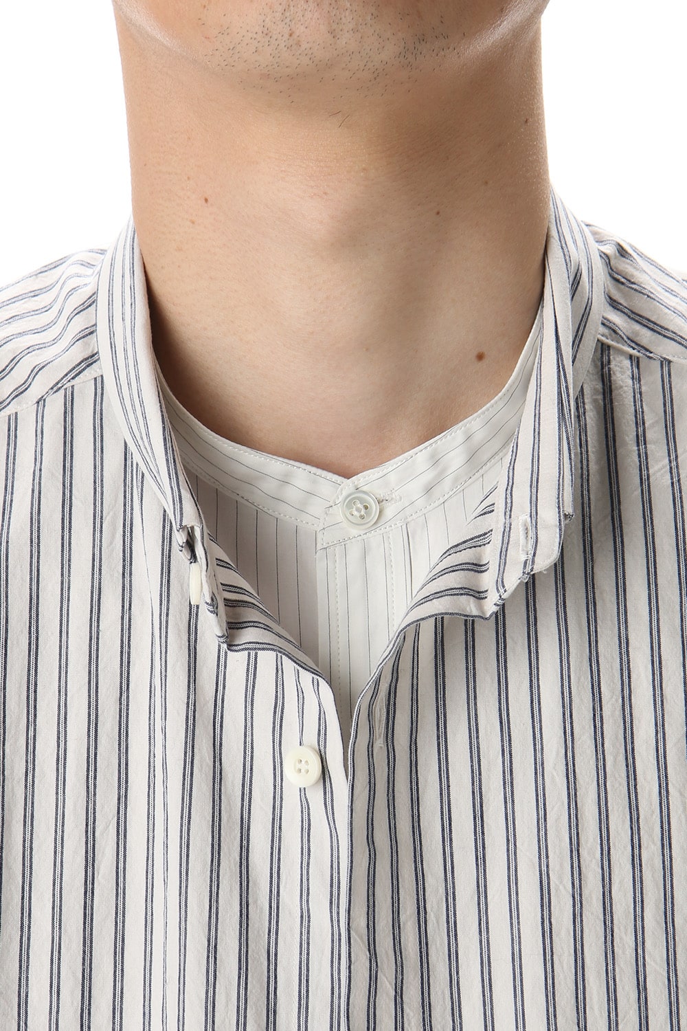 Linen Stripe Paneled Shirt  White / White Stripe