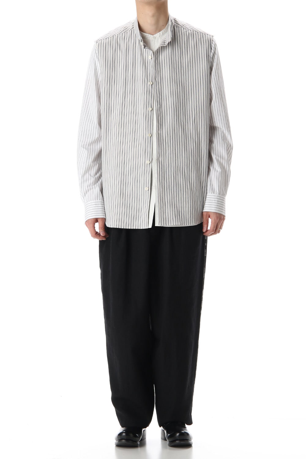 Linen Stripe Paneled Shirt  White / White Stripe