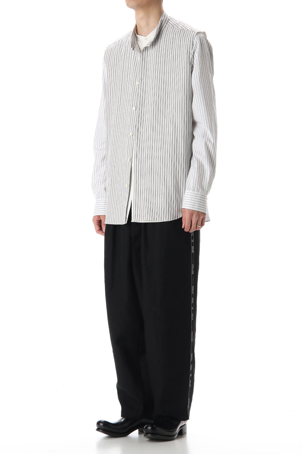 Linen Stripe Paneled Shirt  White / White Stripe