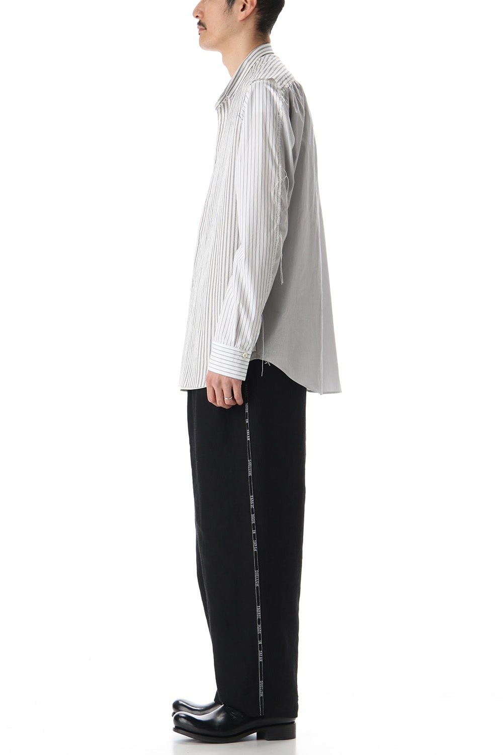 Linen Stripe Paneled Shirt  White / White Stripe