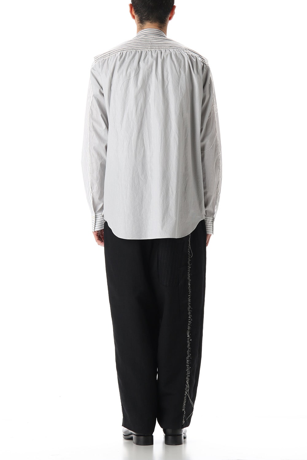 Linen Stripe Paneled Shirt  White / White Stripe