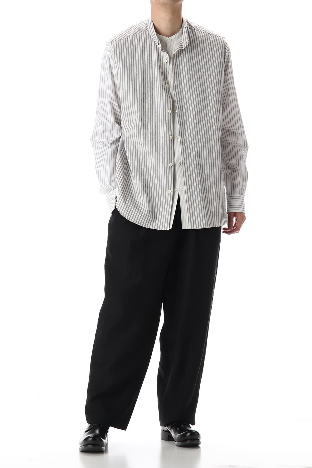 Linen Stripe Paneled Shirt  White / White Stripe