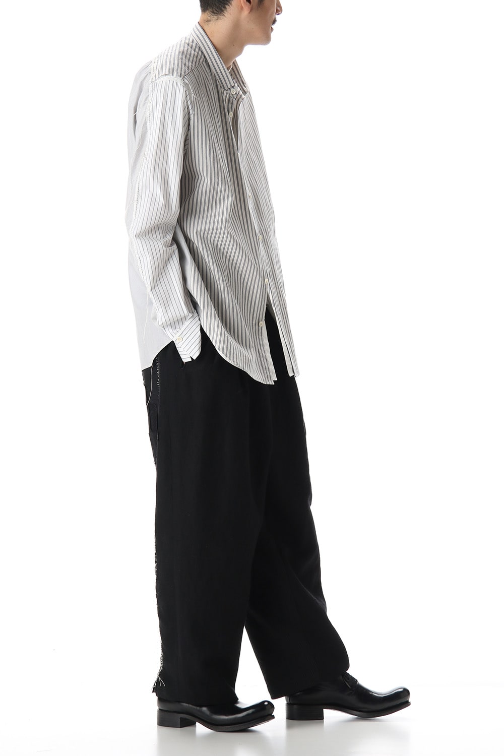 Linen Stripe Paneled Shirt  White / White Stripe