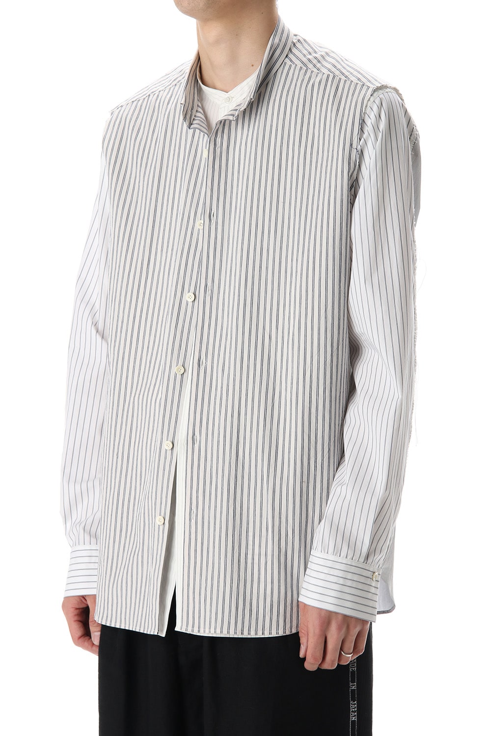 Linen Stripe Paneled Shirt  White / White Stripe