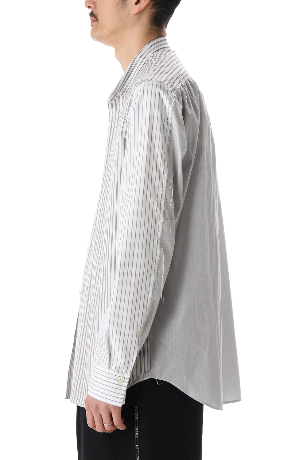 Linen Stripe Paneled Shirt  White / White Stripe