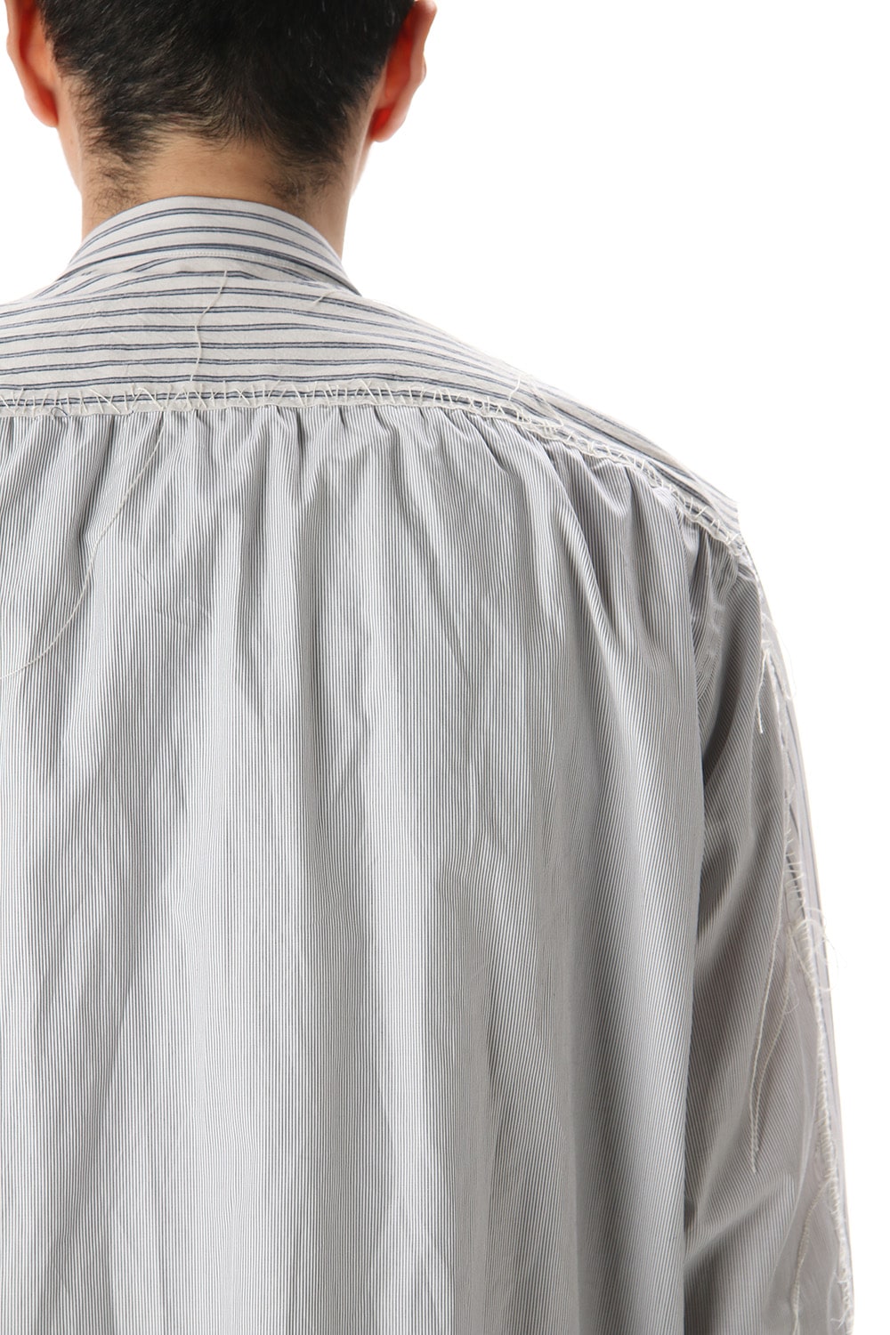 Linen Stripe Paneled Shirt  White / White Stripe