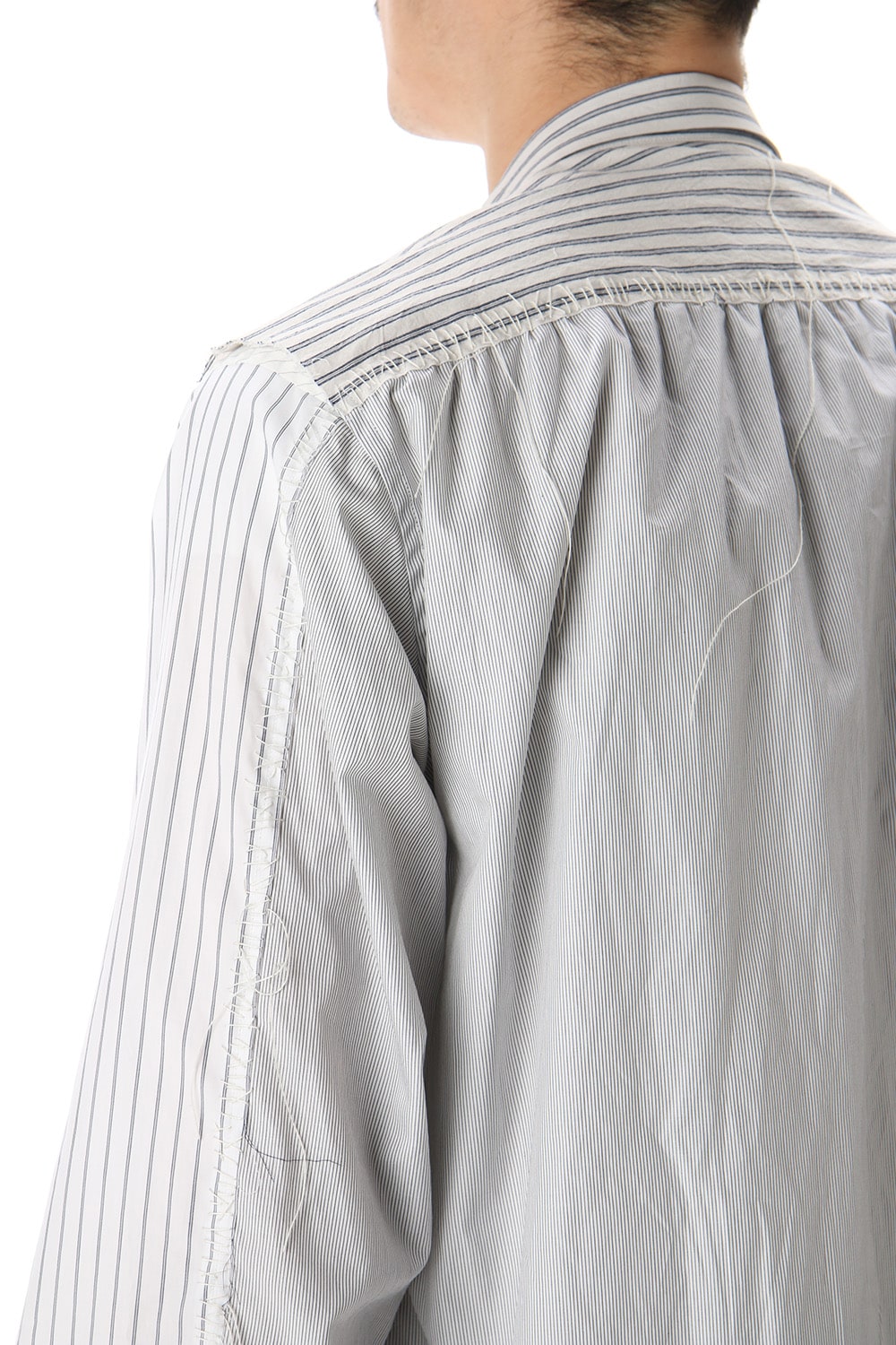 Linen Stripe Paneled Shirt  White / White Stripe