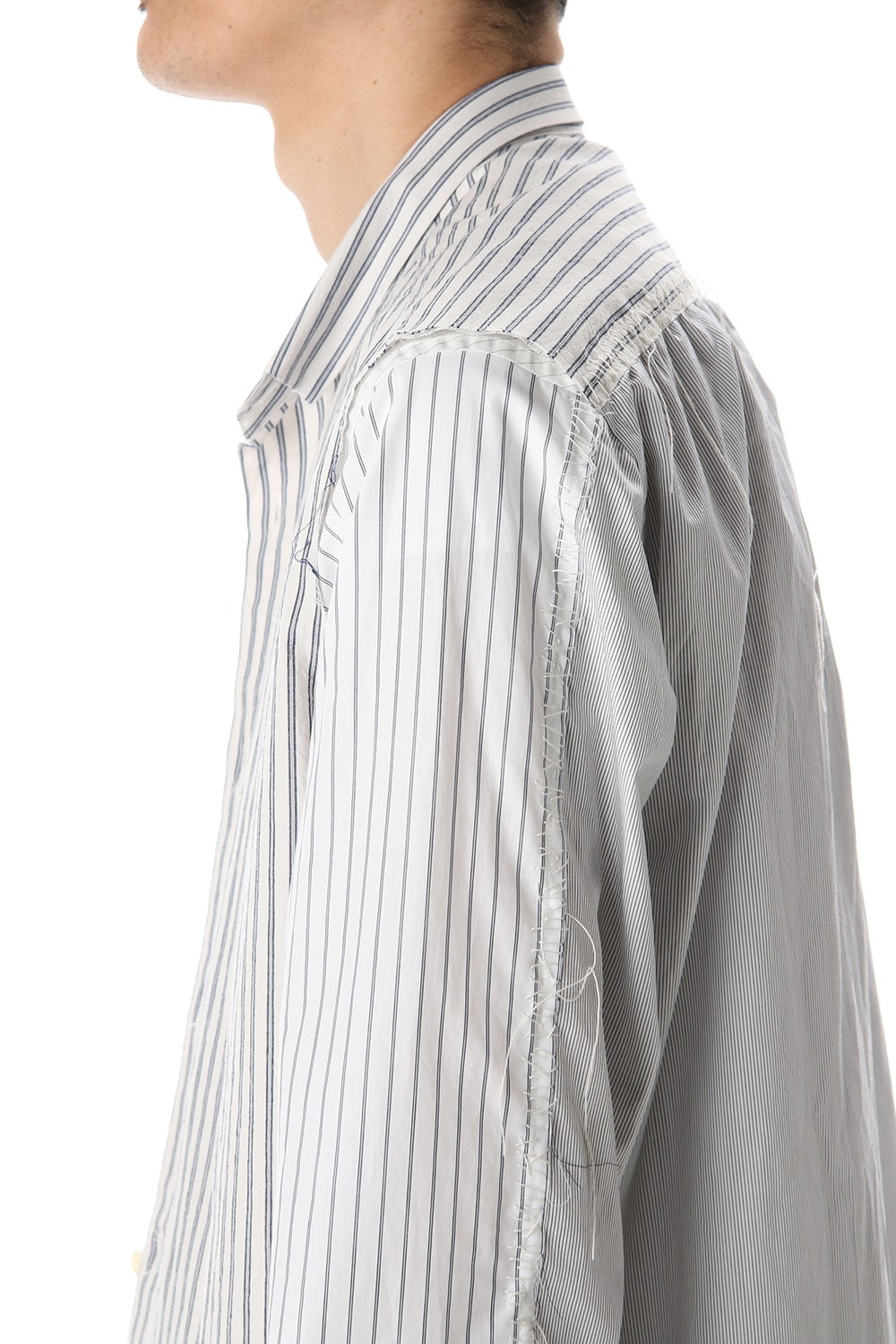 Linen Stripe Paneled Shirt  White / White Stripe
