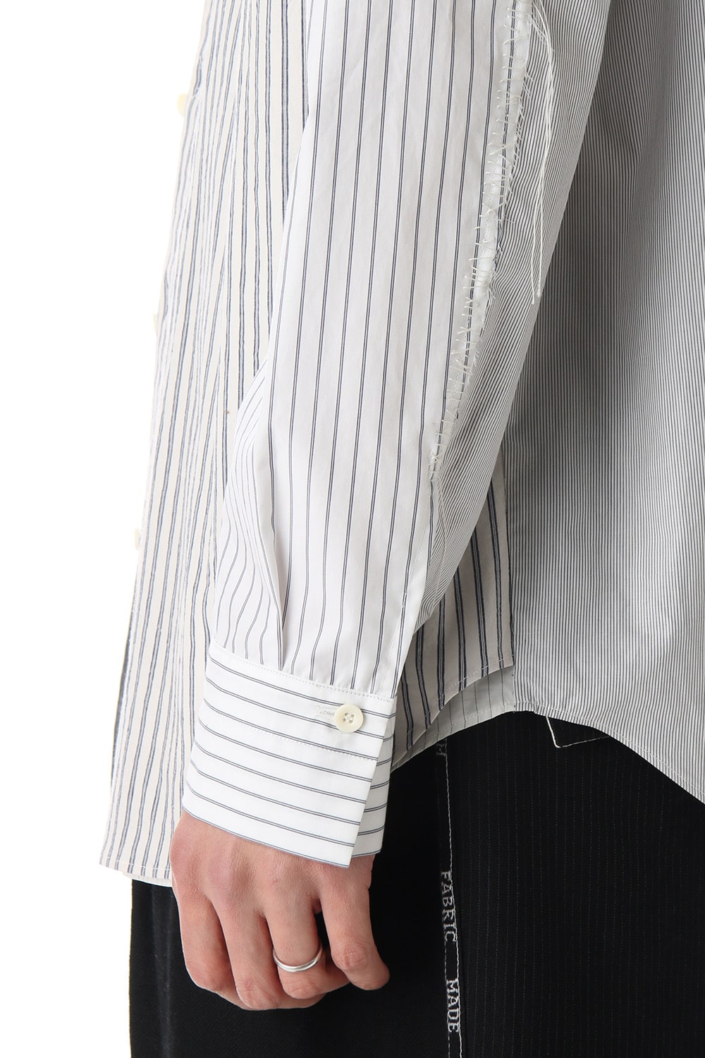 Linen Stripe Paneled Shirt  White / White Stripe