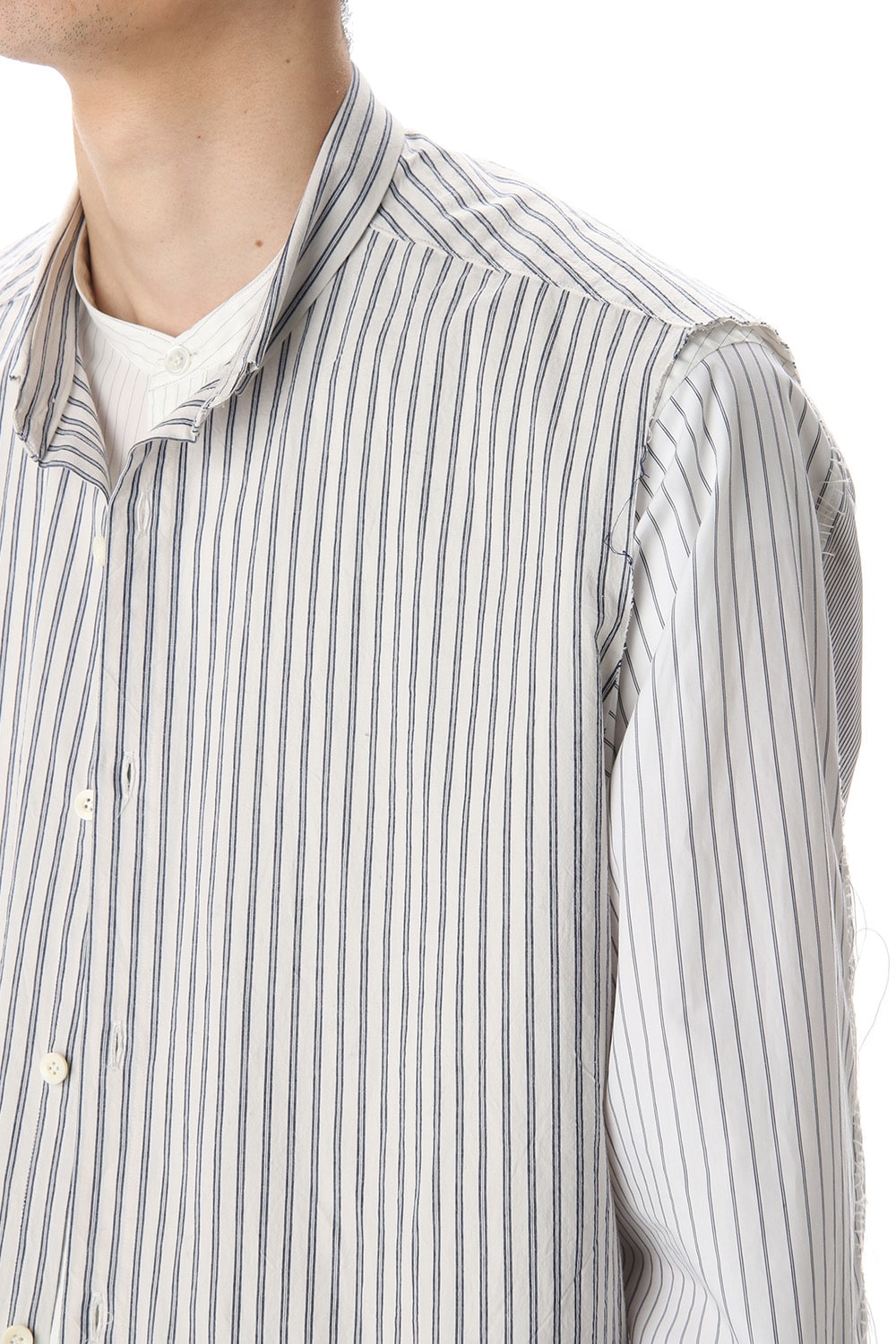 Linen Stripe Paneled Shirt  White / White Stripe