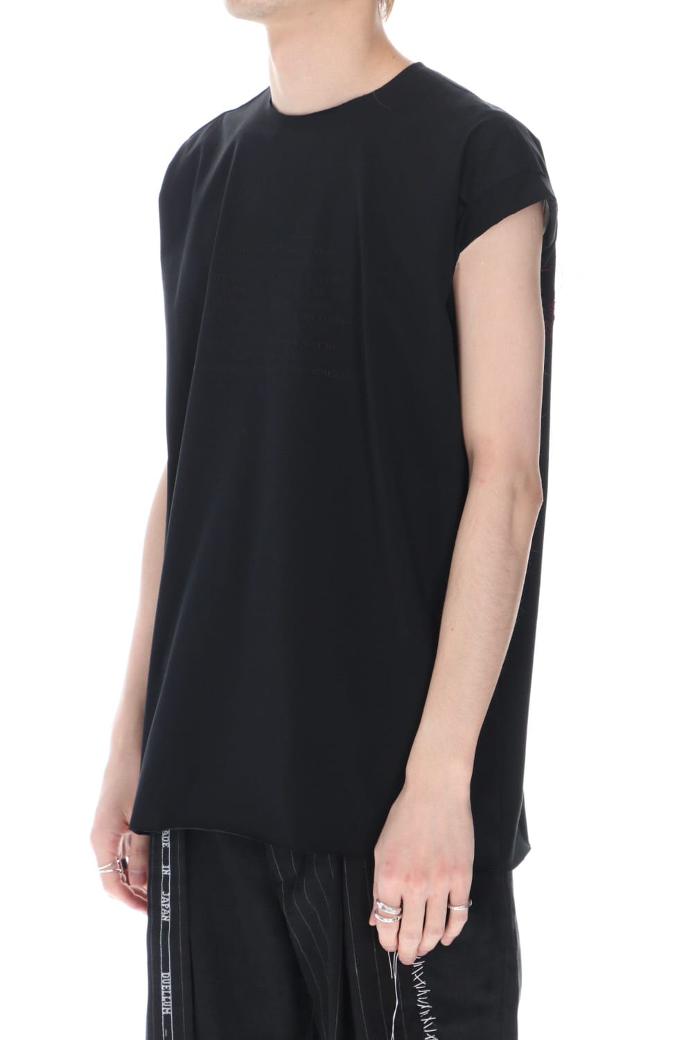 Embroidery French Sleeve T-shirts Black
