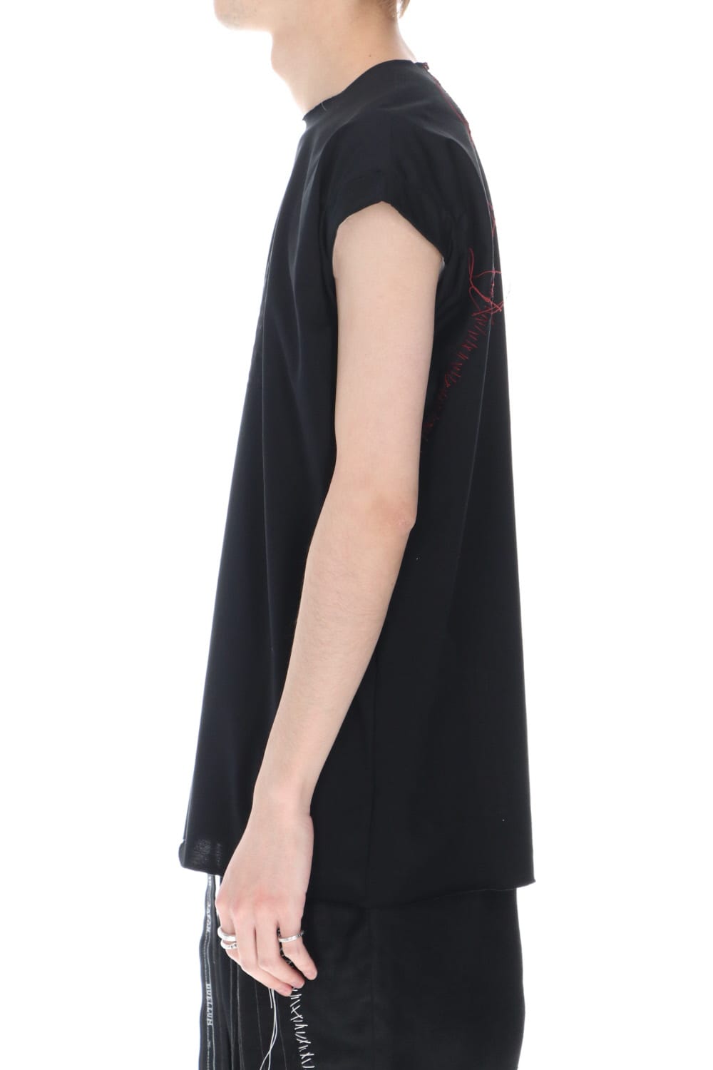 Embroidery French Sleeve T-shirts Black