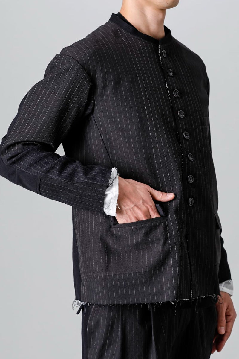 Patched Bandcollar Jacket