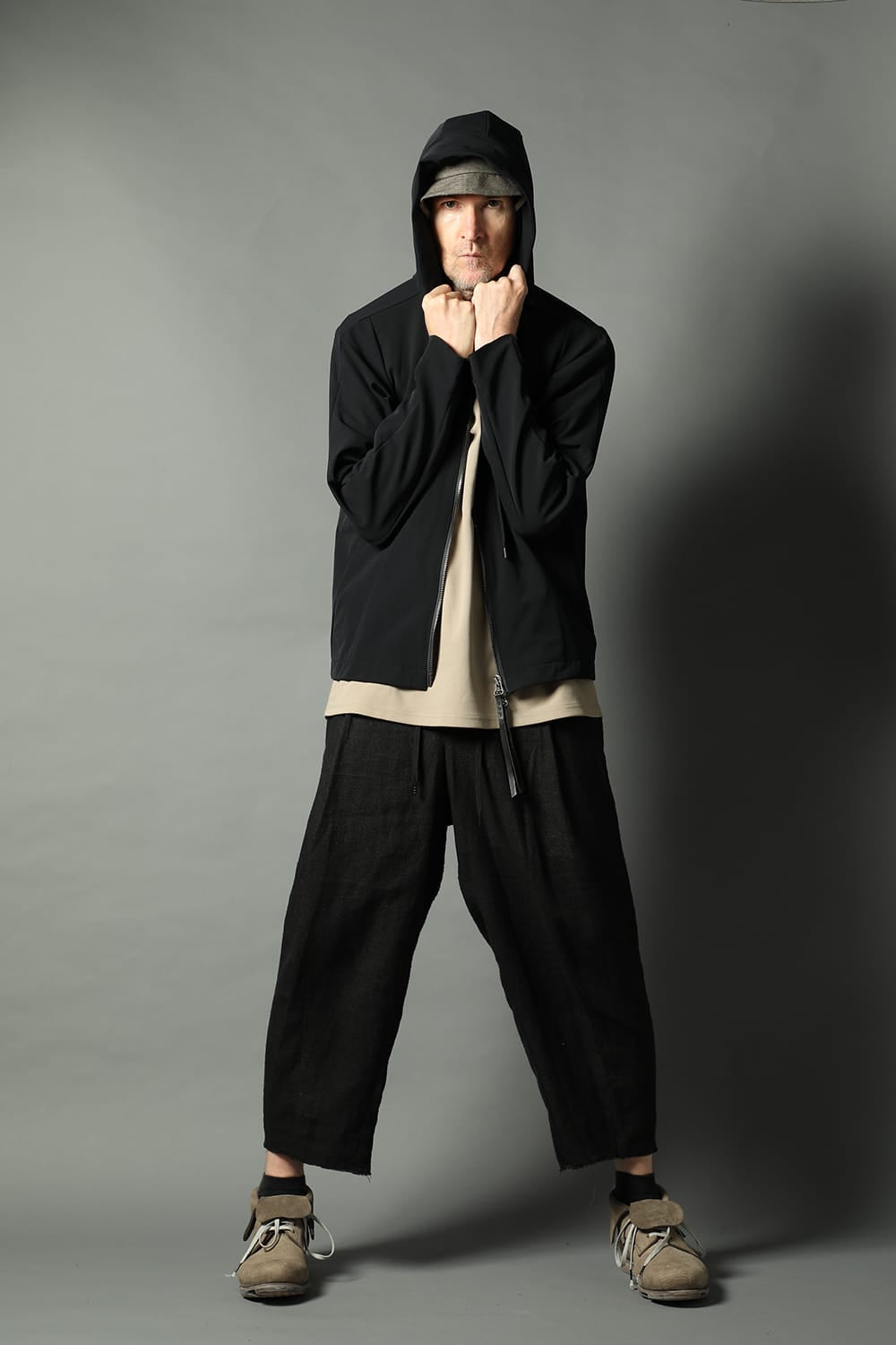 Hooded jacket merino wool jersey bonding