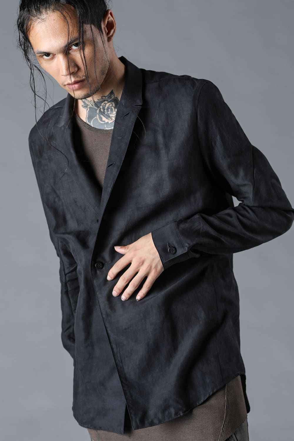 Uneven Dyed Linen x Rayon Tailored Shirt JKT