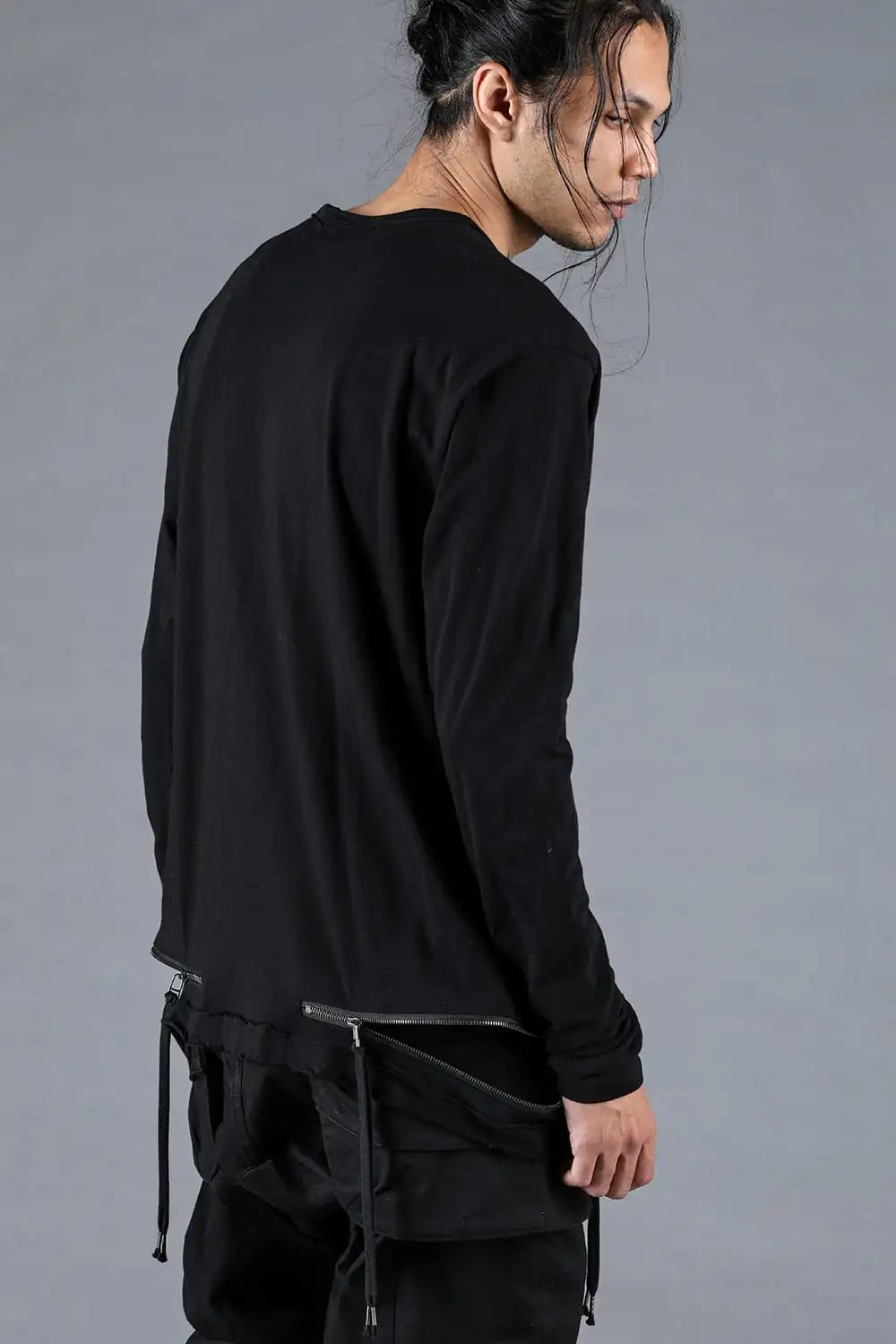 30/- Soft Cotton Jersey Zip Open Long Sleeve T-Shirt Black