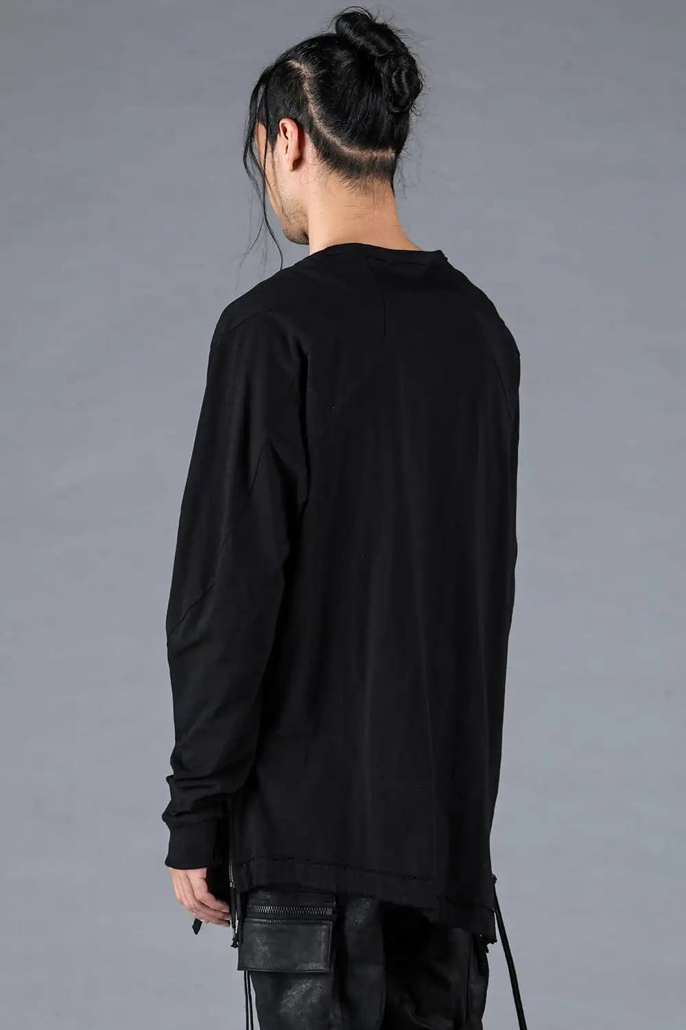 30/- Soft Cotton Jersey Side Zip Long Sleeve T-Shirt Black