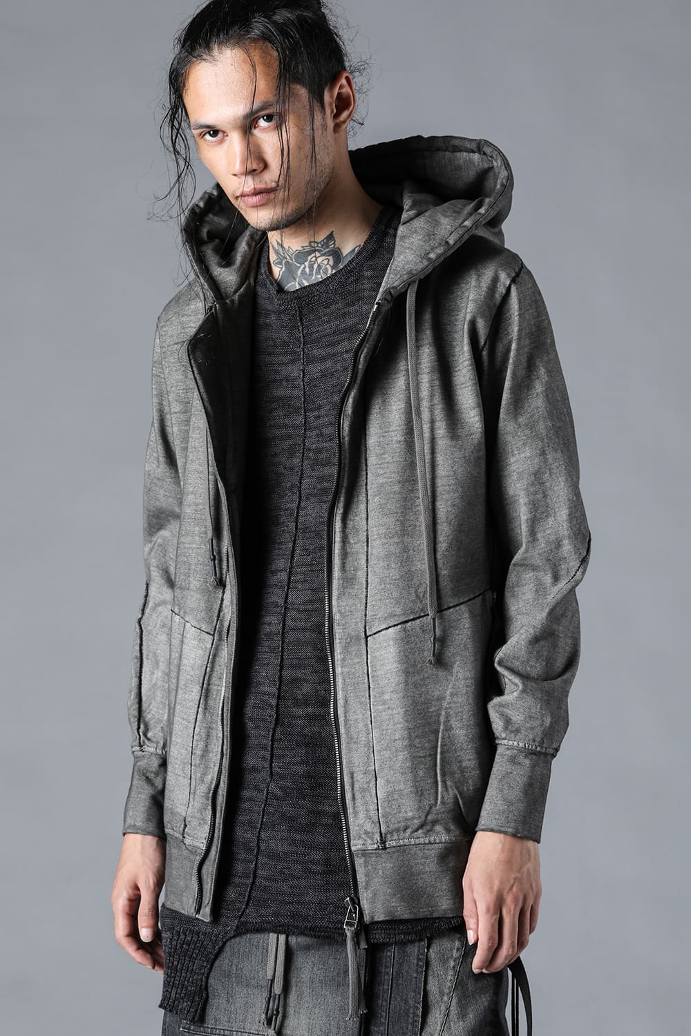 Ink-dyed Dense Knit Hooded Jacket