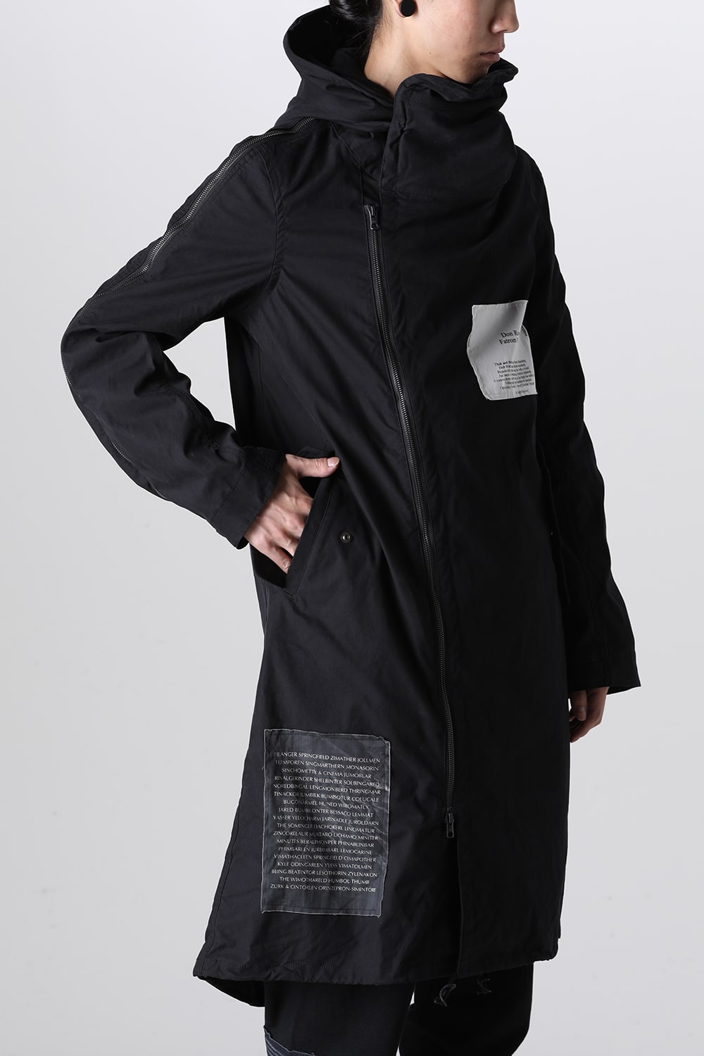 Multi Zip Military Hoodie Coat w/Printed Patches