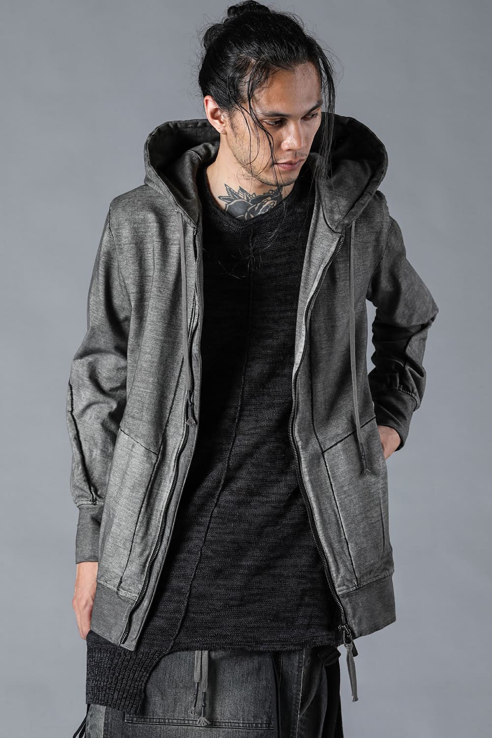 Ink-dyed Dense Knit Hooded Jacket