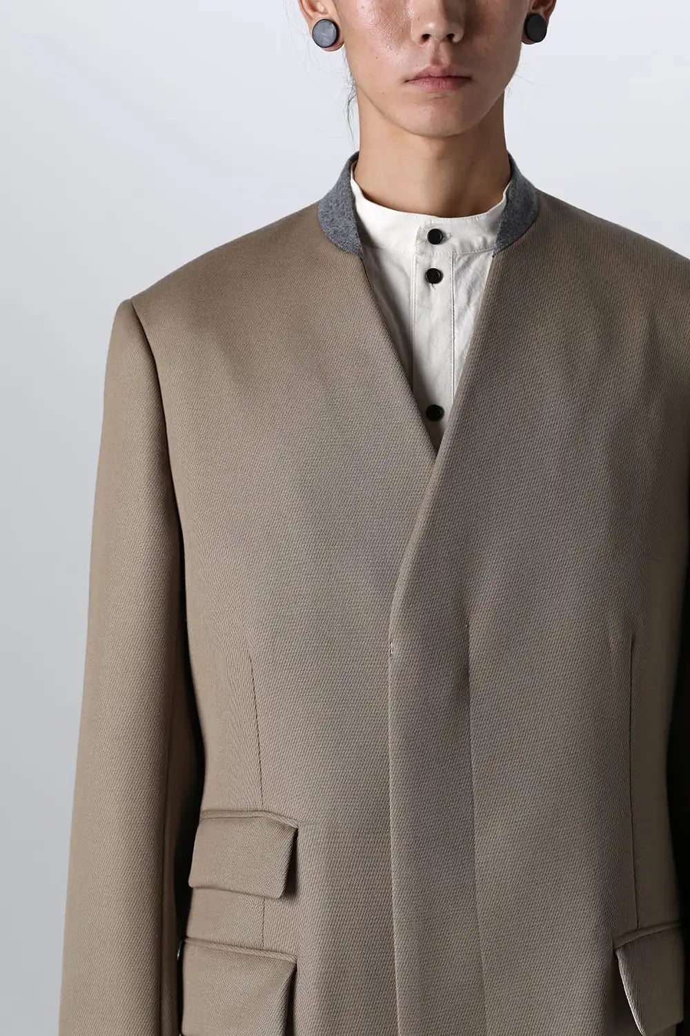 ノーカラーチェスターコートウールキャバリー