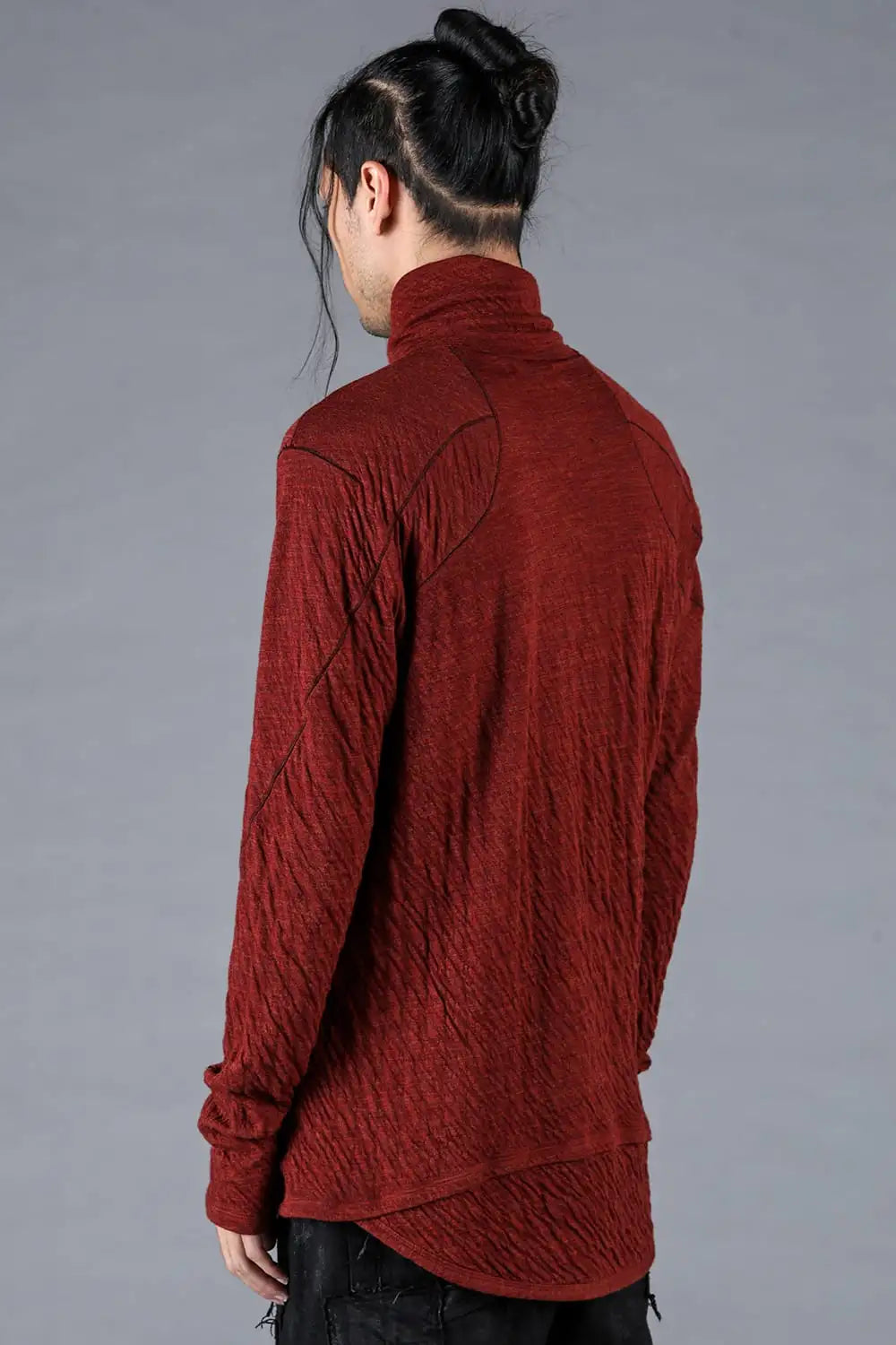 Wool x Cotton Double-Faced High-Neck Long Sleeve T-Shirt Red