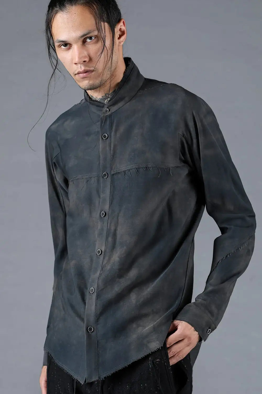 Rayon Twill Cut-Off Band Collar Shirt Dust