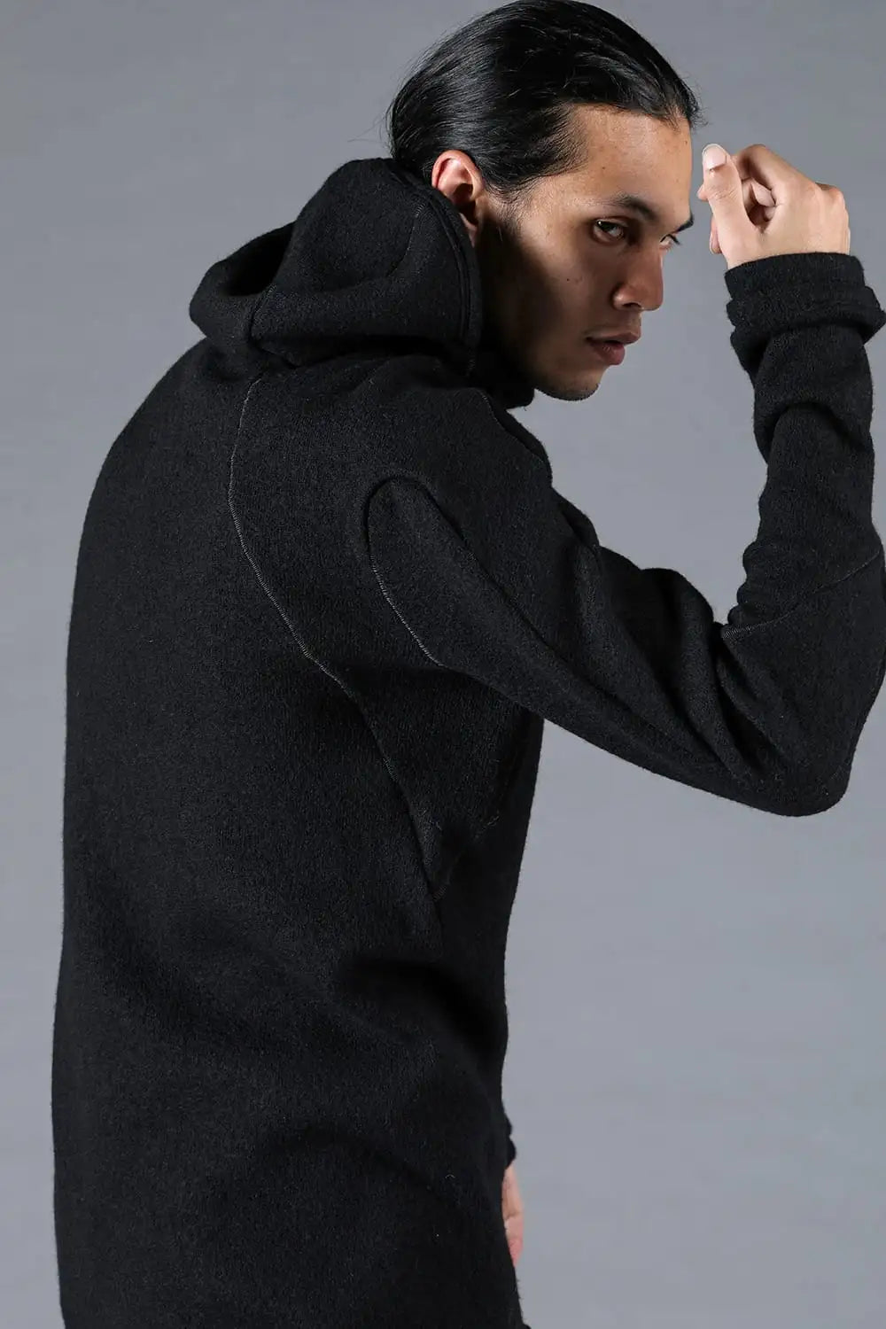 Wool Cotton Knit Balaclava Long Sleeve T-Shirt Black