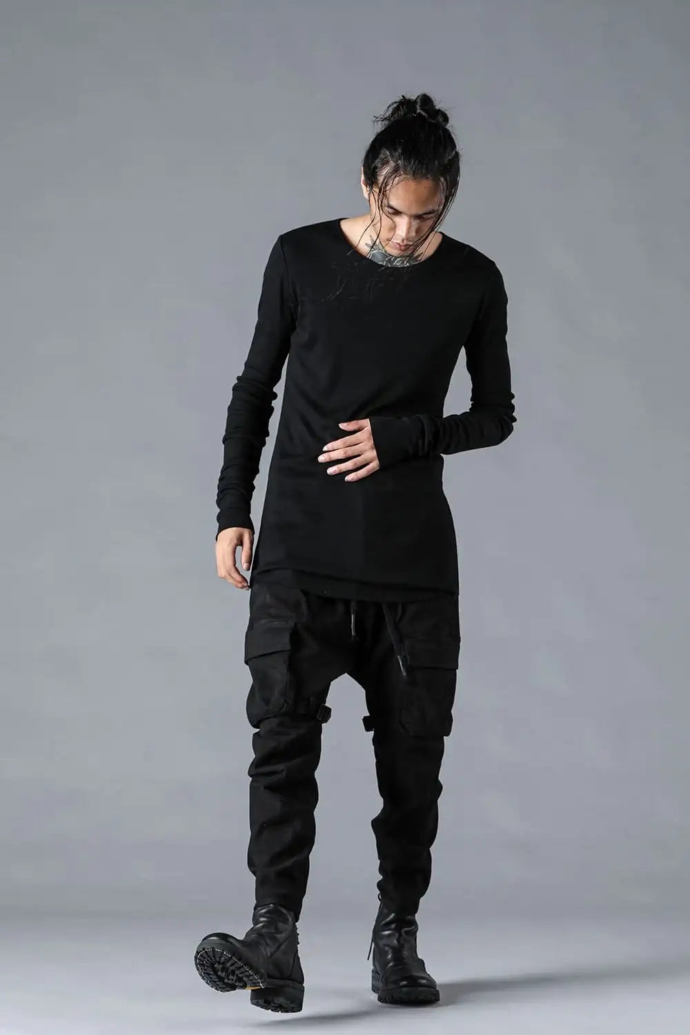 Modal x Cotton Rib Long Sleeve T-Shirt Black