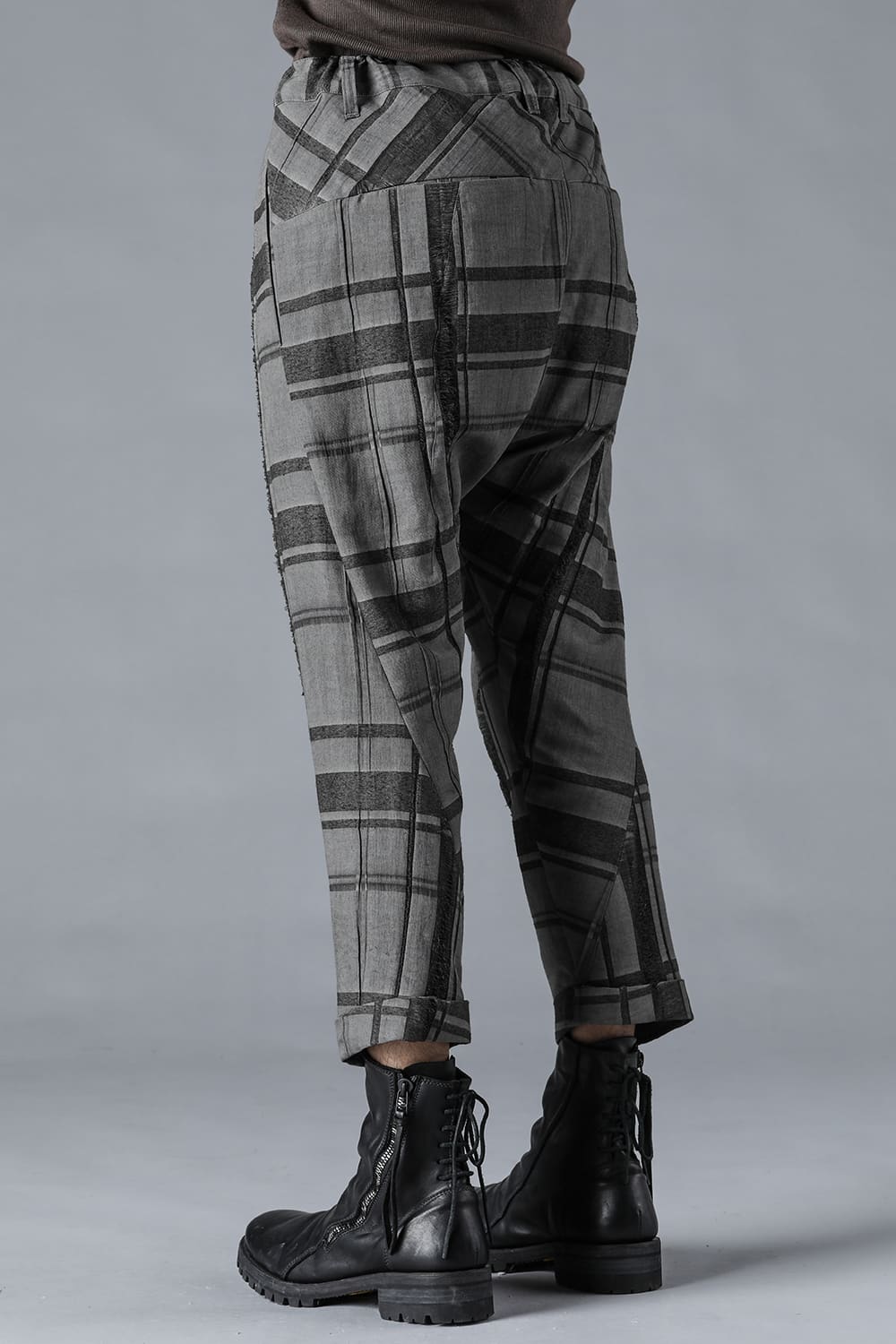 Check Jacquard Drop Crotch Cropped Pants