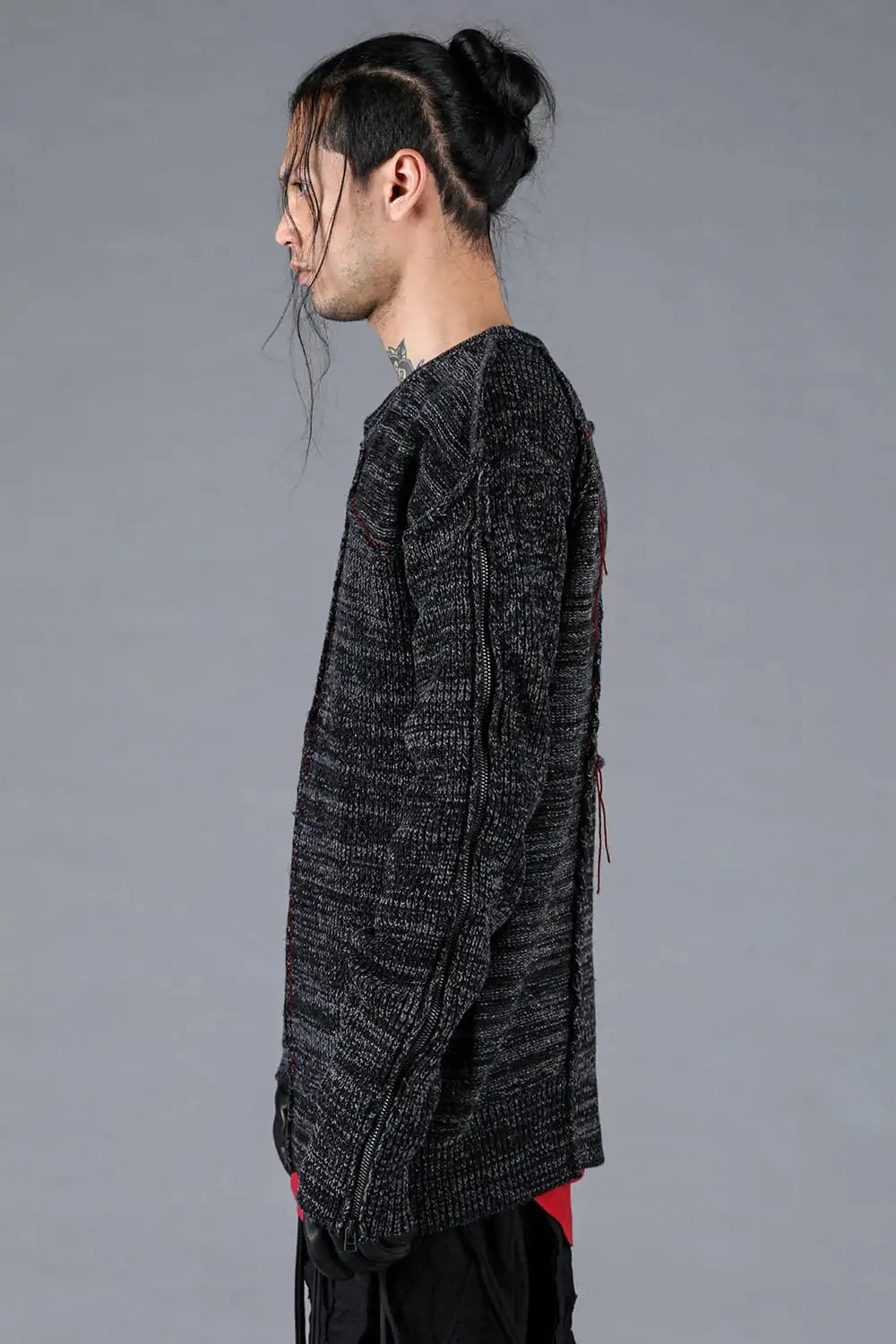 Wool Knit Zip Pullover Black