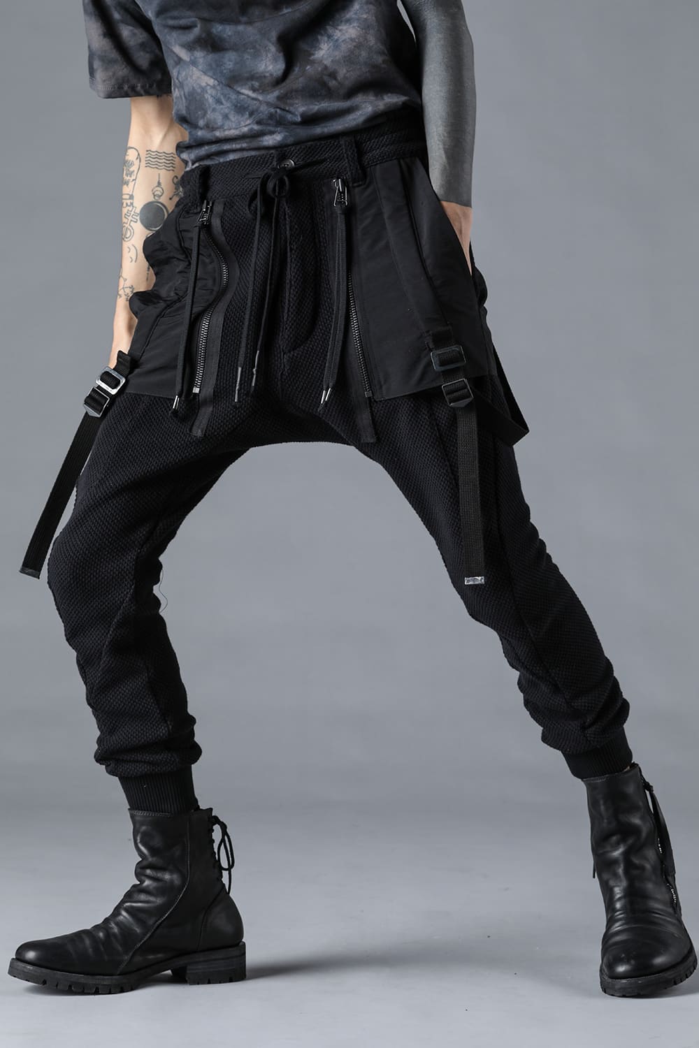 Honeycomb Cotton Jersey Suspender Drop-Crotch Jogger Pants