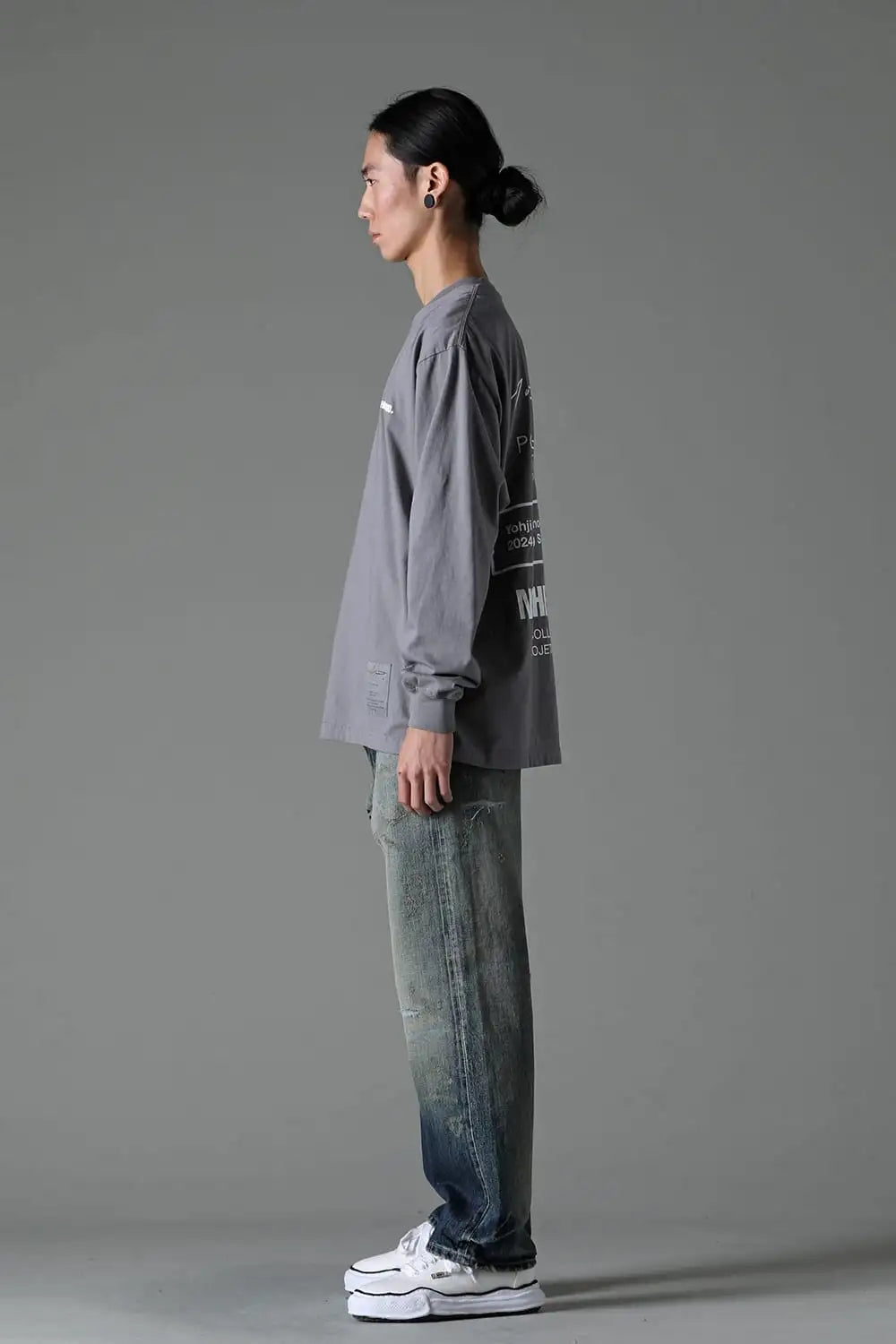NEIGHBORHOOD × Yohji Yamamoto Print Long Sleeve T-Shirt Gray
