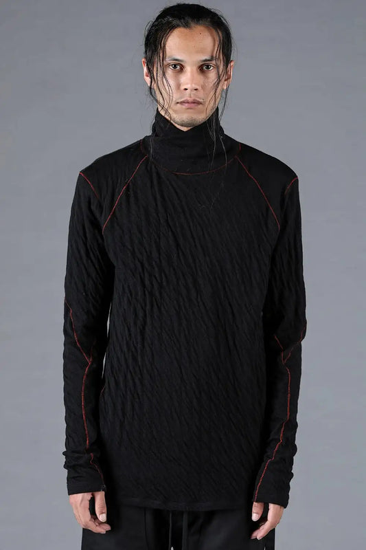 Wool x Cotton Double-Faced High-Neck Long Sleeve T-Shirt Black