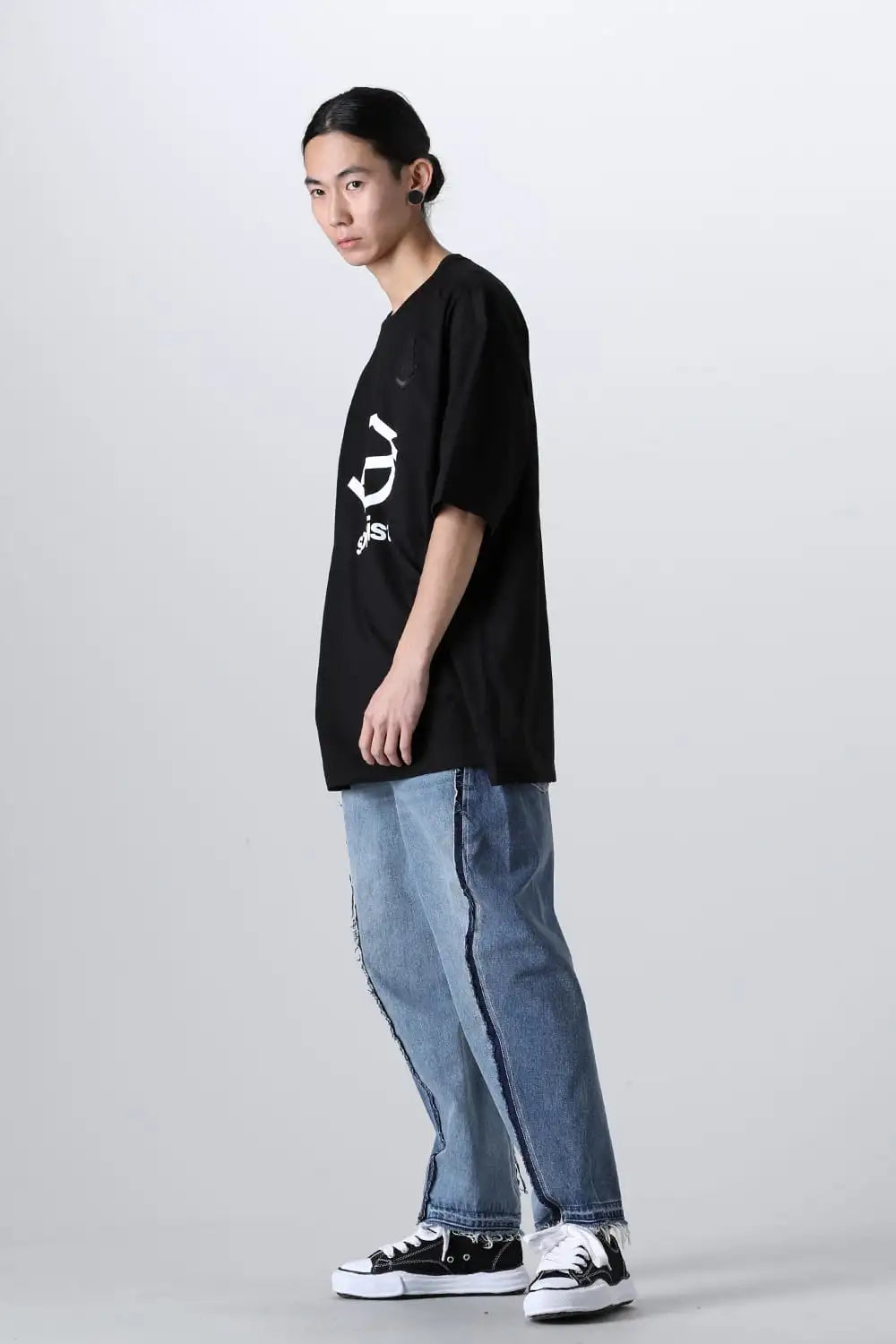 Sロゴアンドボーンエムブレム(オーバーサイズショートスリーブポケットティー) Black