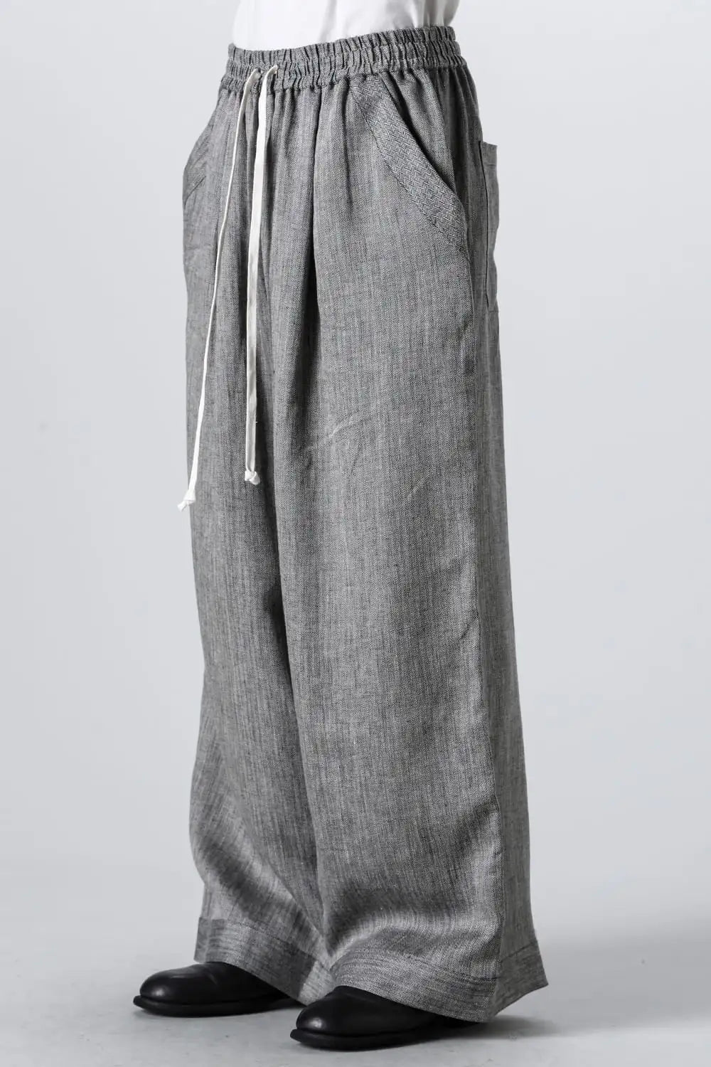 WIDE PANTS Linen Herringbone WHITE×BLACK