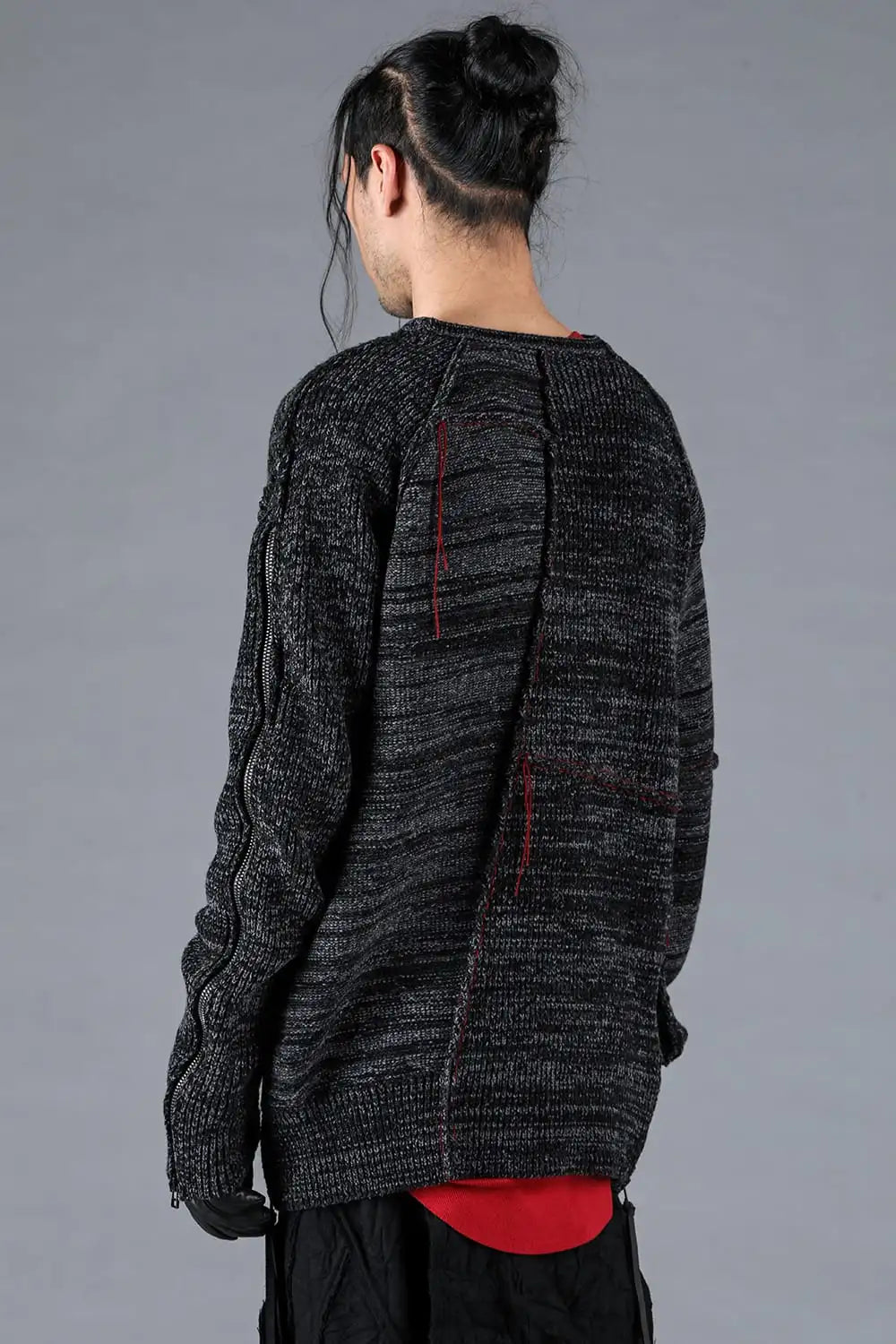 Wool Knit Zip Pullover Black