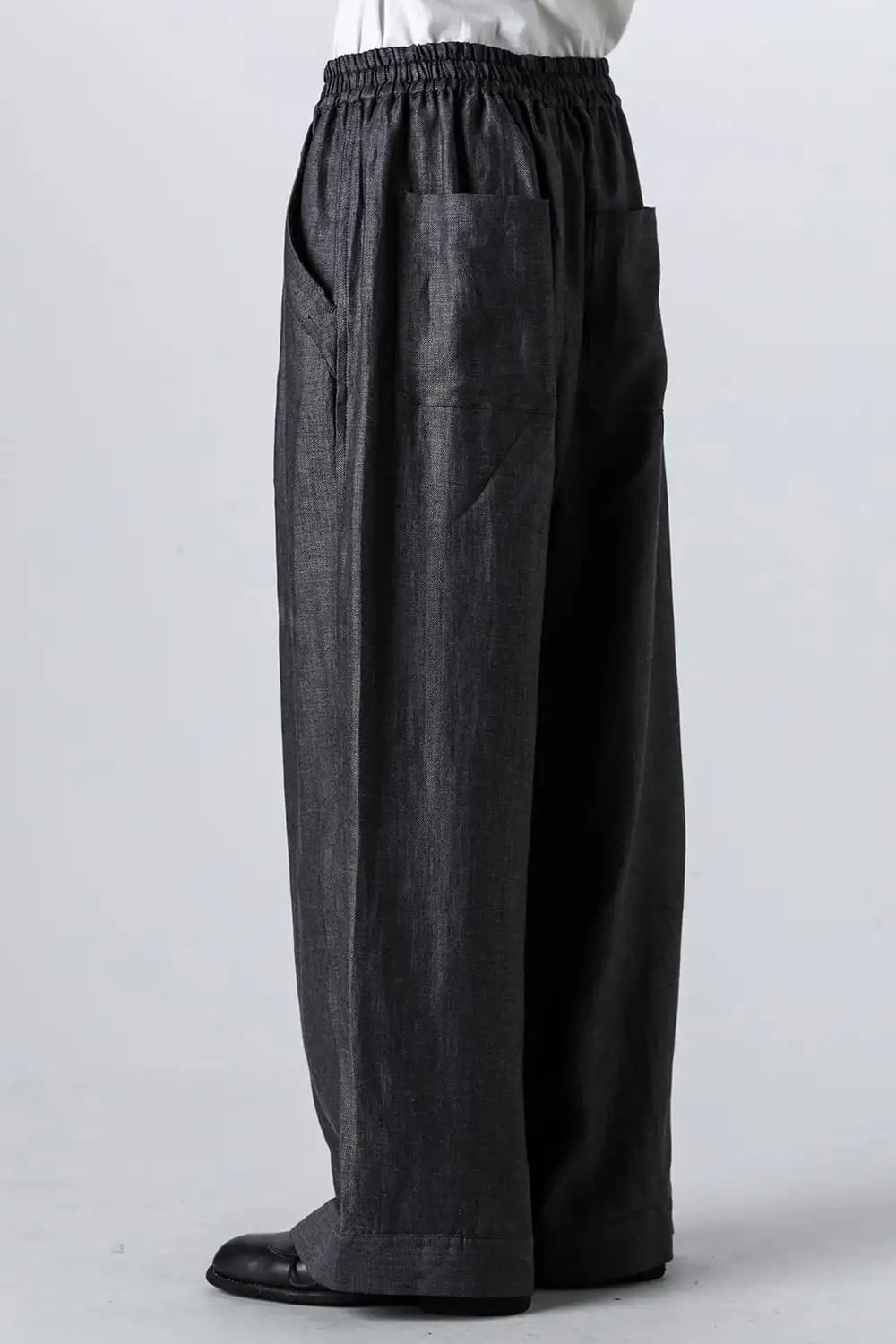 WIDE PANTS Linen Herringbone BLACK×DK GREY