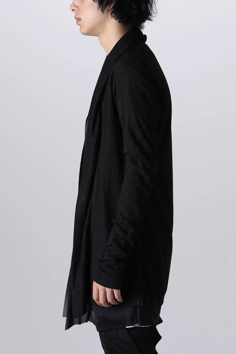 Layered Shawl Cardigan Black&Black