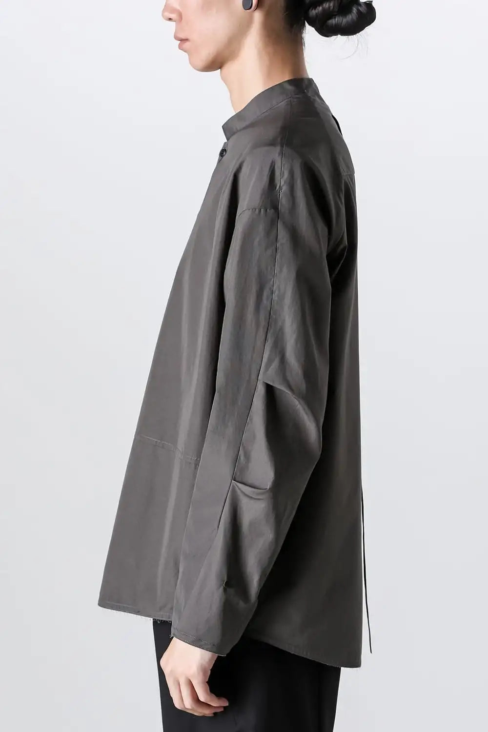 マオカラーシャツ 120/2 コットン マッドグレー