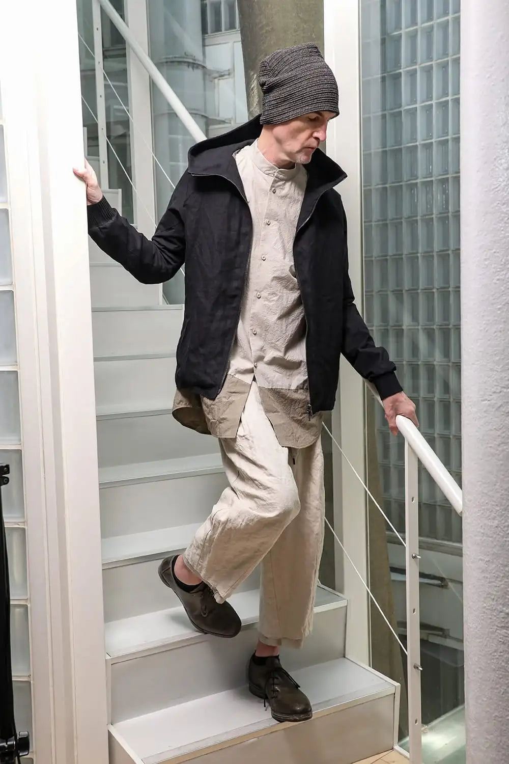 Hooded jacket soft nubuck cow leather