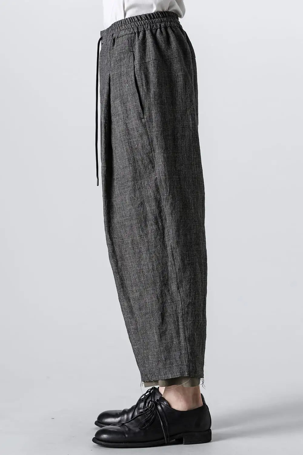 クロップドパンツ リネン グレンチェック